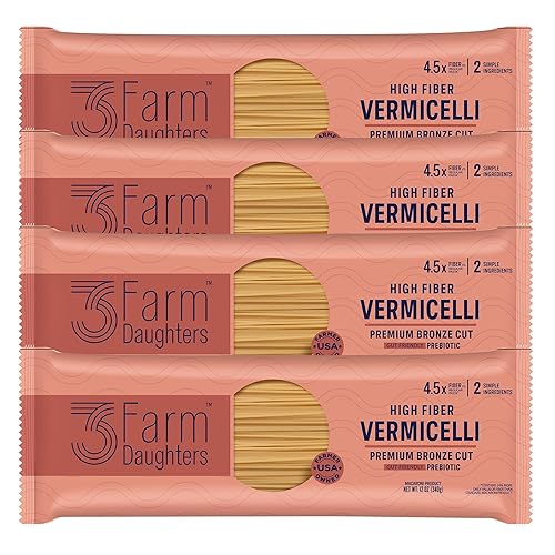 Three Farm Daughters High Fiber Pasta Vermicelli Pack, Irresistible, Low GI, Non GMO Vermicelli Pasta Noodles, Low Net Carb, Made in the USA from Just