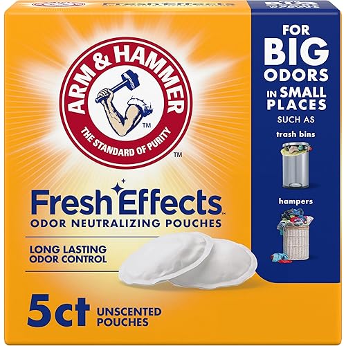 ARM & HAMMER Fresh Effects Odor Neutralizing Baking Soda Pouches, Long-Lasting Fragrance-Free Odor Absorber for Shoes, Cars, Home & Small Spaces, 5