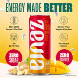 Zevia Zero Sugar Energy Drink, Mango Ginger, 12 oz Cans (12-Pack) - Naturally Sweetened, Zero Calorie Sugar Free Energy - Non-GMO Project Verified