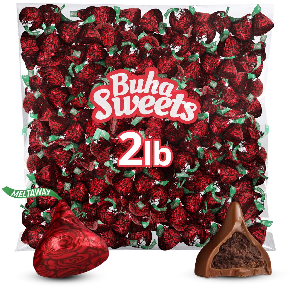 Meltaway Kisses, 2lb Pack of Chocolate Roses Individually Wrapped Bulk, Ideal Valentine HersheyKisses for Valentine's Day Surprises, Perfect