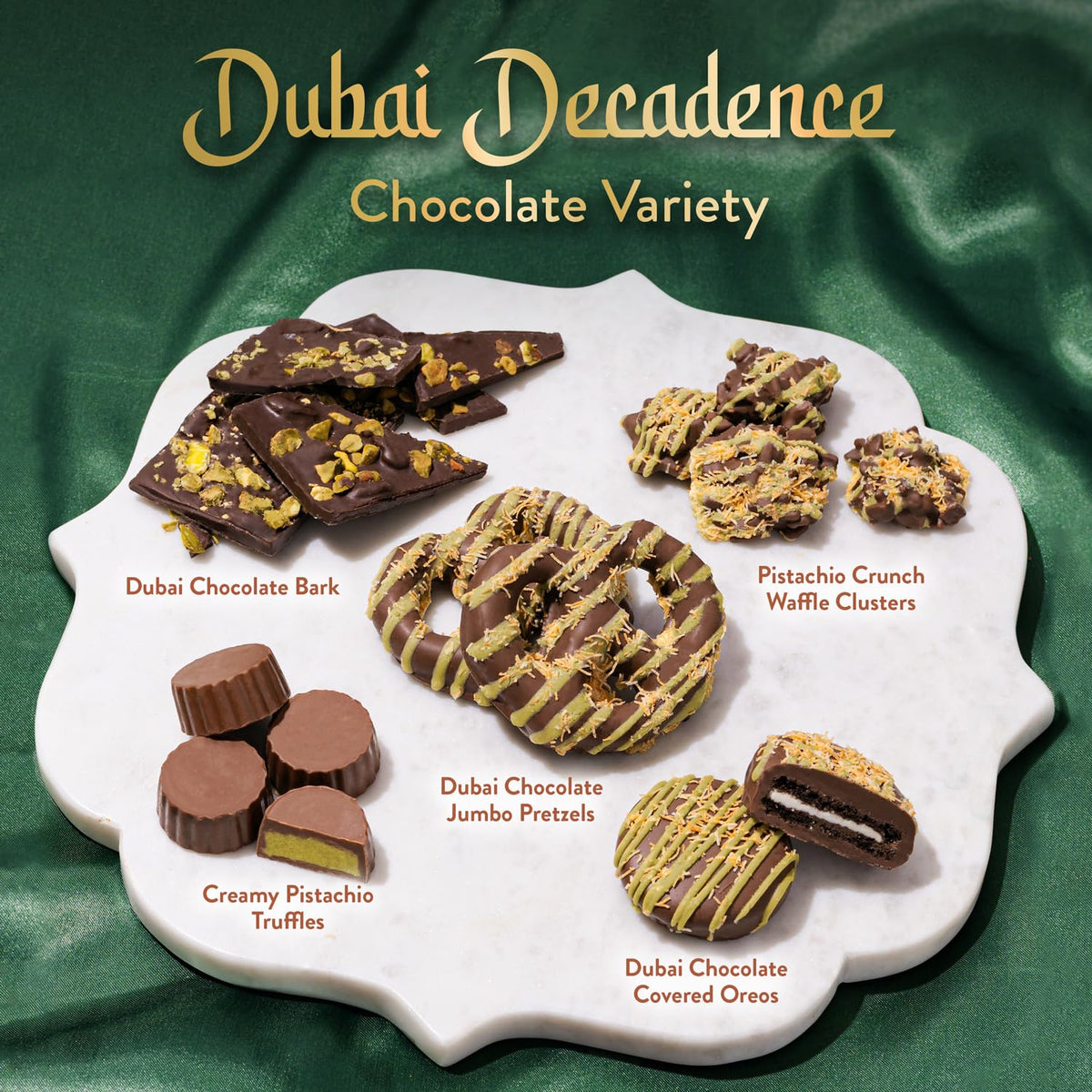Dubai Chocolate Gift Basket- Christmas Holiday Pistachio Trend Candy Assortment Gift Box- Food Present Idea for Men, Women, Corporate- Bonnie & Pop
