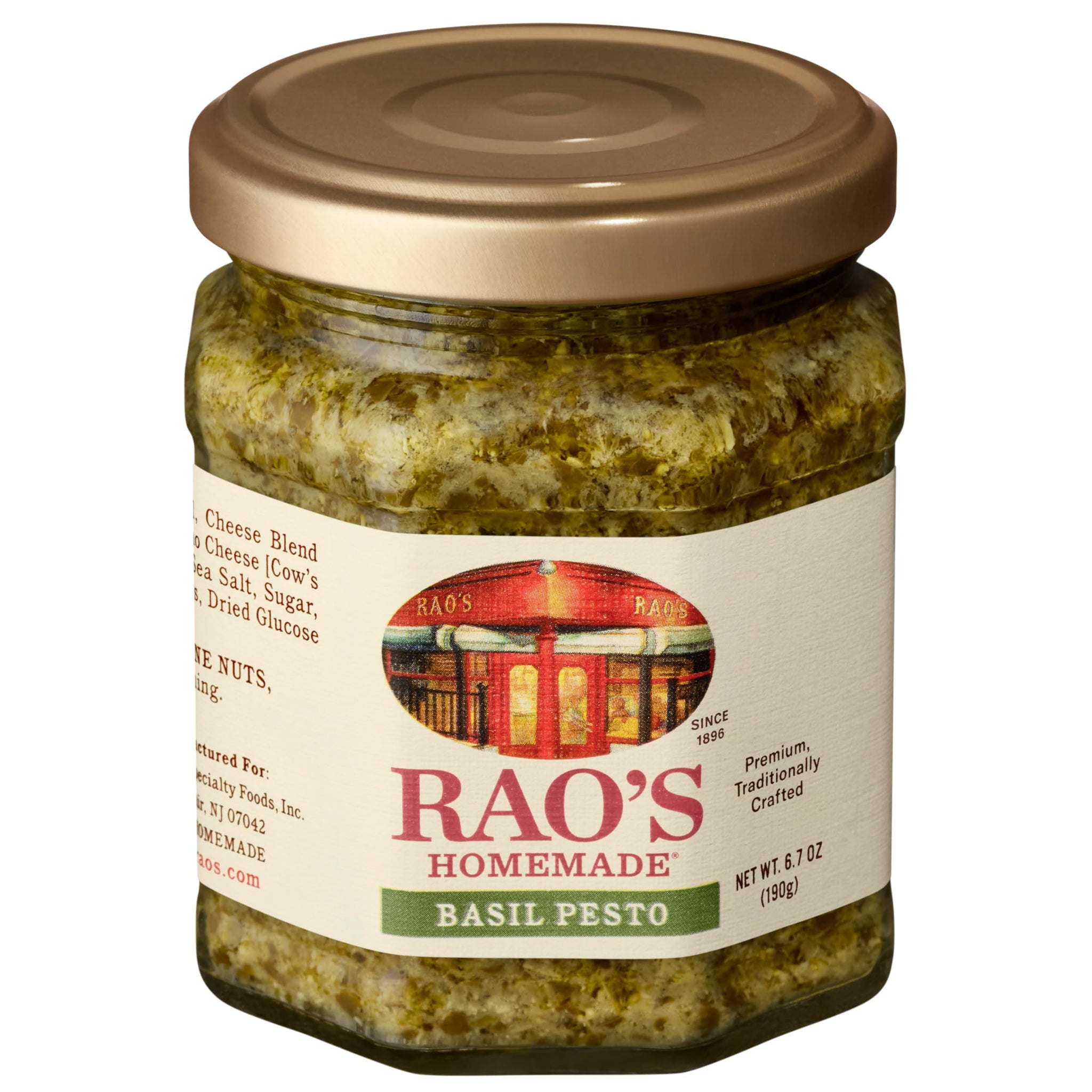 Rao's Homemade Basil Pesto Sauce, 6.7 oz, Flavorful Pasta Sauce, Premium Quality, With Cheese, Nuts, Garlic & Olive Oil