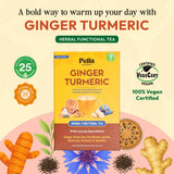 Ginger Turmeric with Black & Green Tea - Blended with Bael Nut & Cornflower Petals - Vegan, Kosher, Non-GMO Low Caffeine - Hot or Iced Herbal Drink