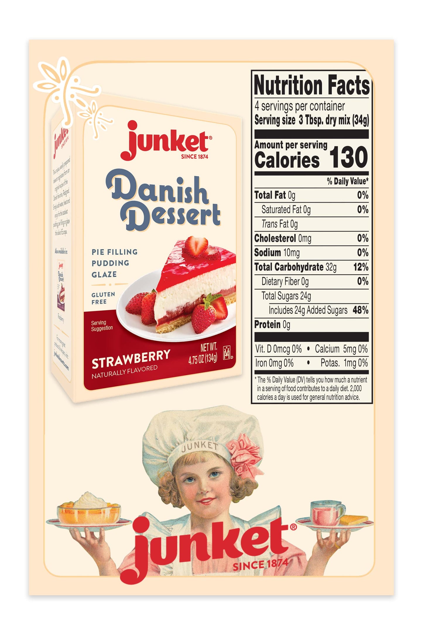 Junket Danish Dessert Strawberry Mix - for Strawberry Pie Filling, Cheesecake Topping, Sauces, Puddings, and Glazes. Easy! Add Water, Heat 60 Seconds, Add Fresh Fruit - Enjoy! 4.75 Ounce (Pack of 12)