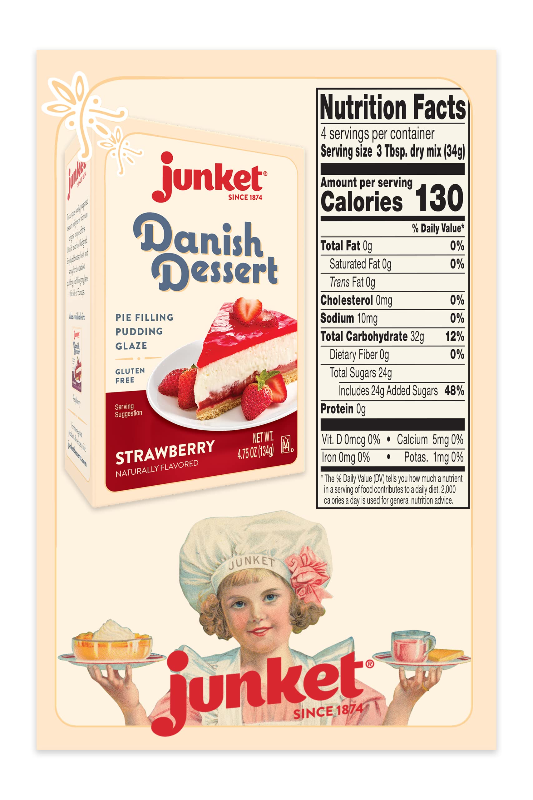 Junket Danish Dessert Strawberry Mix - for Strawberry Pie Filling, Cheesecake Topping, Sauces, Puddings, and Glazes. Easy! Add Water, Heat 60 Seconds, Add Fresh Fruit - Enjoy! 4.75 Ounce (Pack of 12)