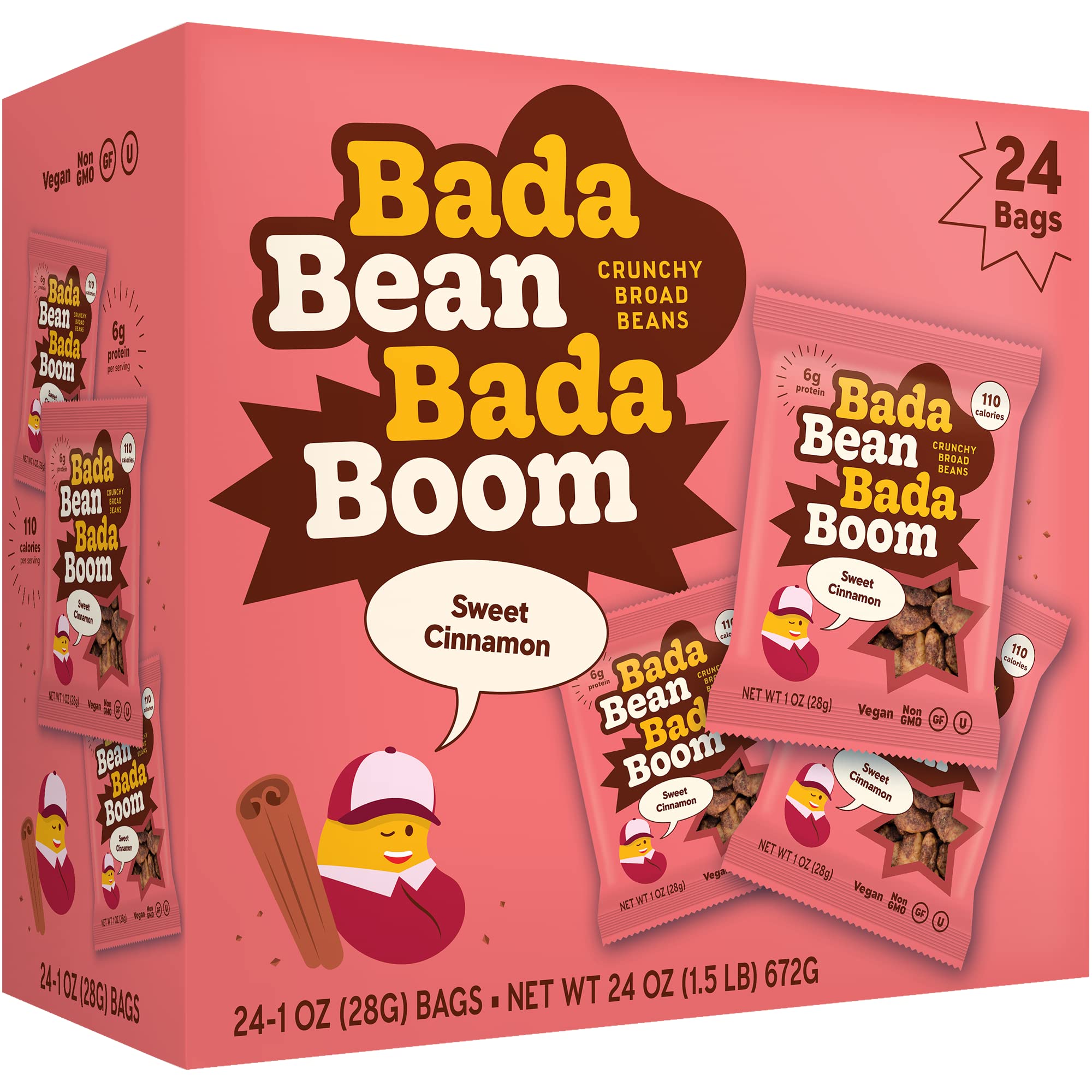 Bada Bean Bada Boom Plant-Based Protein, Gluten Free, Vegan, Crunchy Roasted Broad (Fava) Bean Snacks, 100 Calories per Serving, Mesquite BBQ, 4.5