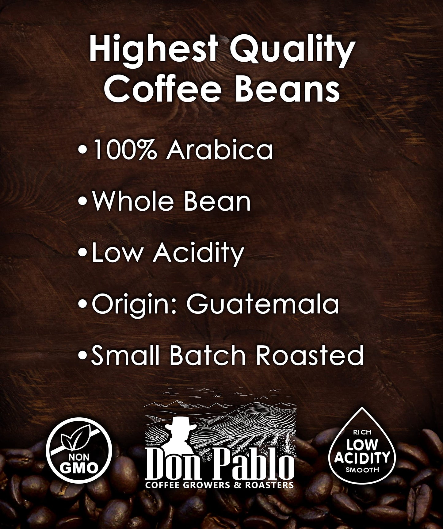 2LB Pablo's Pride Guatemala - Medium-Dark Roast - Whole Bean Arabica Coffee - Low Acidity - 2 Pound Bag