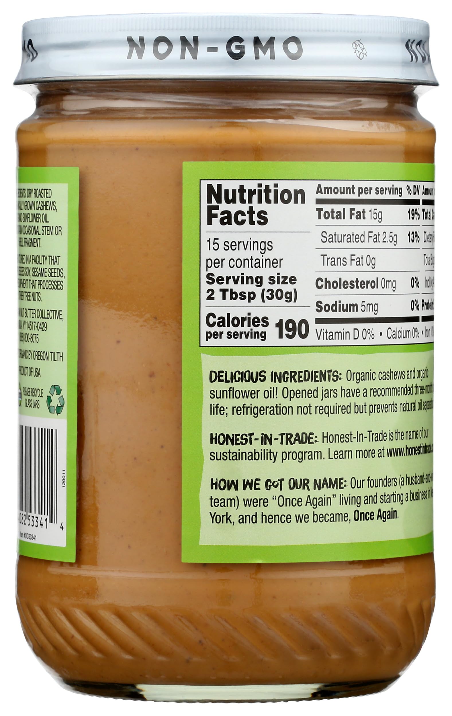 Once Again Organic Creamy Cashew Butter, 16oz - Unsweetened - USDA Organic, Gluten free Certified, Vegan, Kosher, Peanut Free - Glass Jar… (1 Jar)