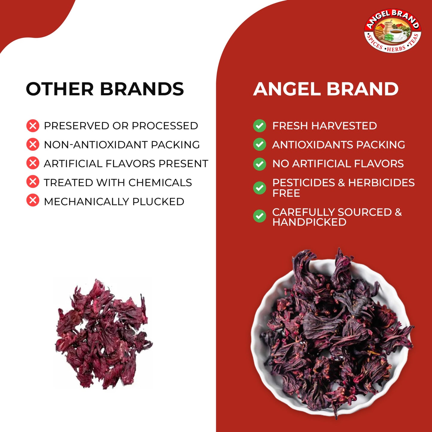 Angel Brand Dried Sorrel Hibiscus Flowers 4.5 oz Pouch Pack of 2 - Discover Rich Flavor & Aroma of Healthful Delights with Hibiscus Tea Loose Leaf