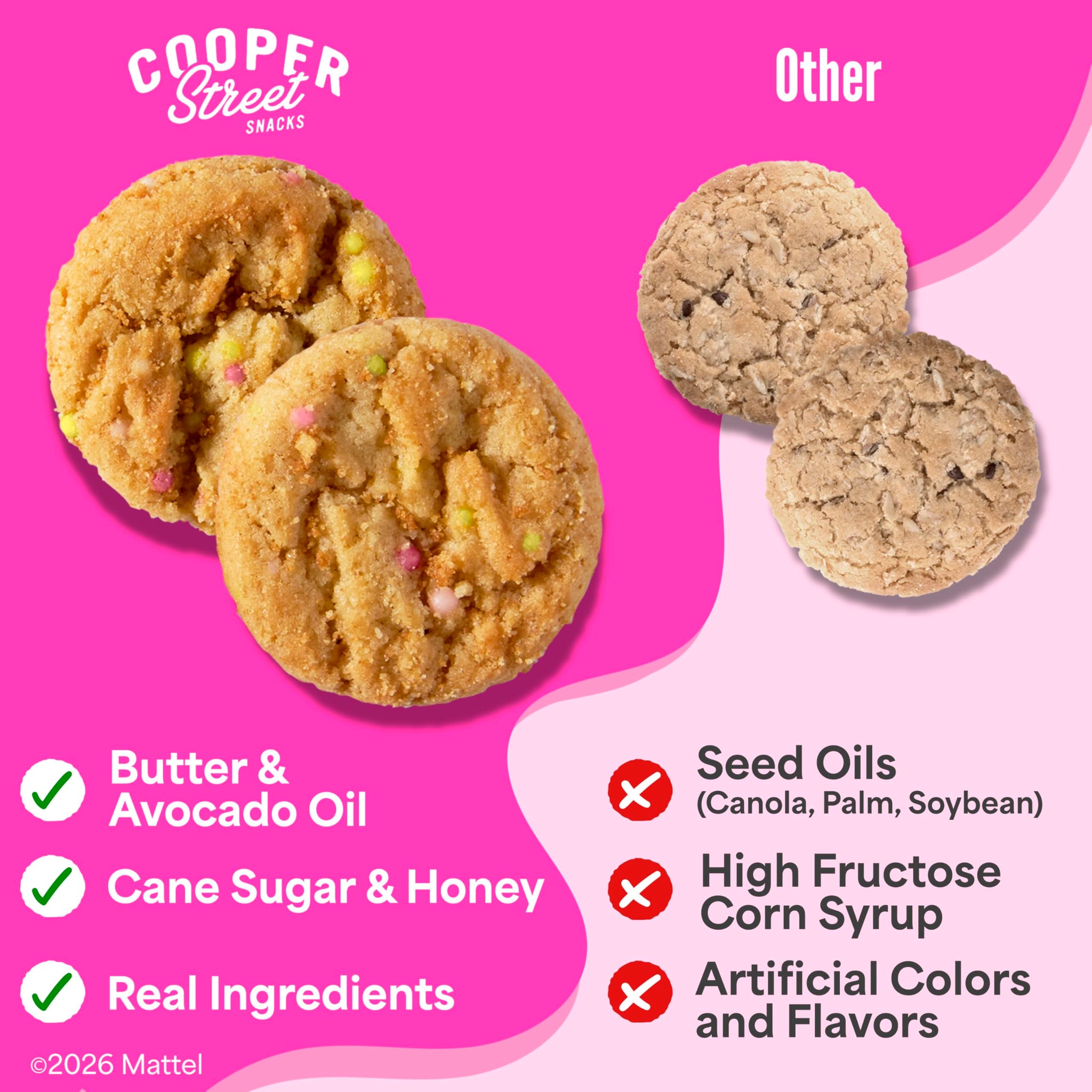Cooper Street Snacks Barbie™ Birthday Cake Cookies - Made with Real Butter & Avocado Oil, Nut, Soy & Seed Oil Free, Thin & Crispy Party or Everyday