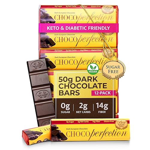 ChocoPerfection Sugar Free Dark Chocolate Bars - European Style Chocolate Keto Friendly, Gluten Free Vegan, Fiber Rich Low Carb Chocolate Snack Bars