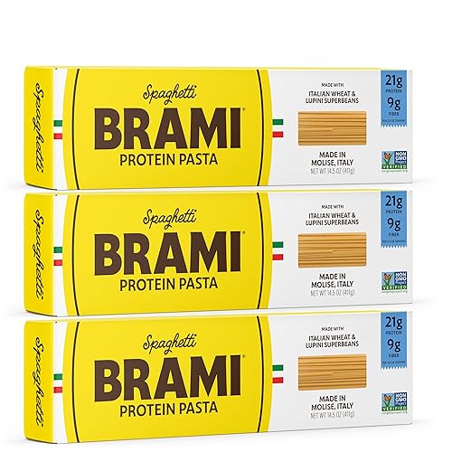 Brami Italian Protein Pasta, Spaghetti | Low Carb | High Fiber | High Protein | Non-GMO | Keto | Made in Italy | Dry Pasta | Semolina | Fortified
