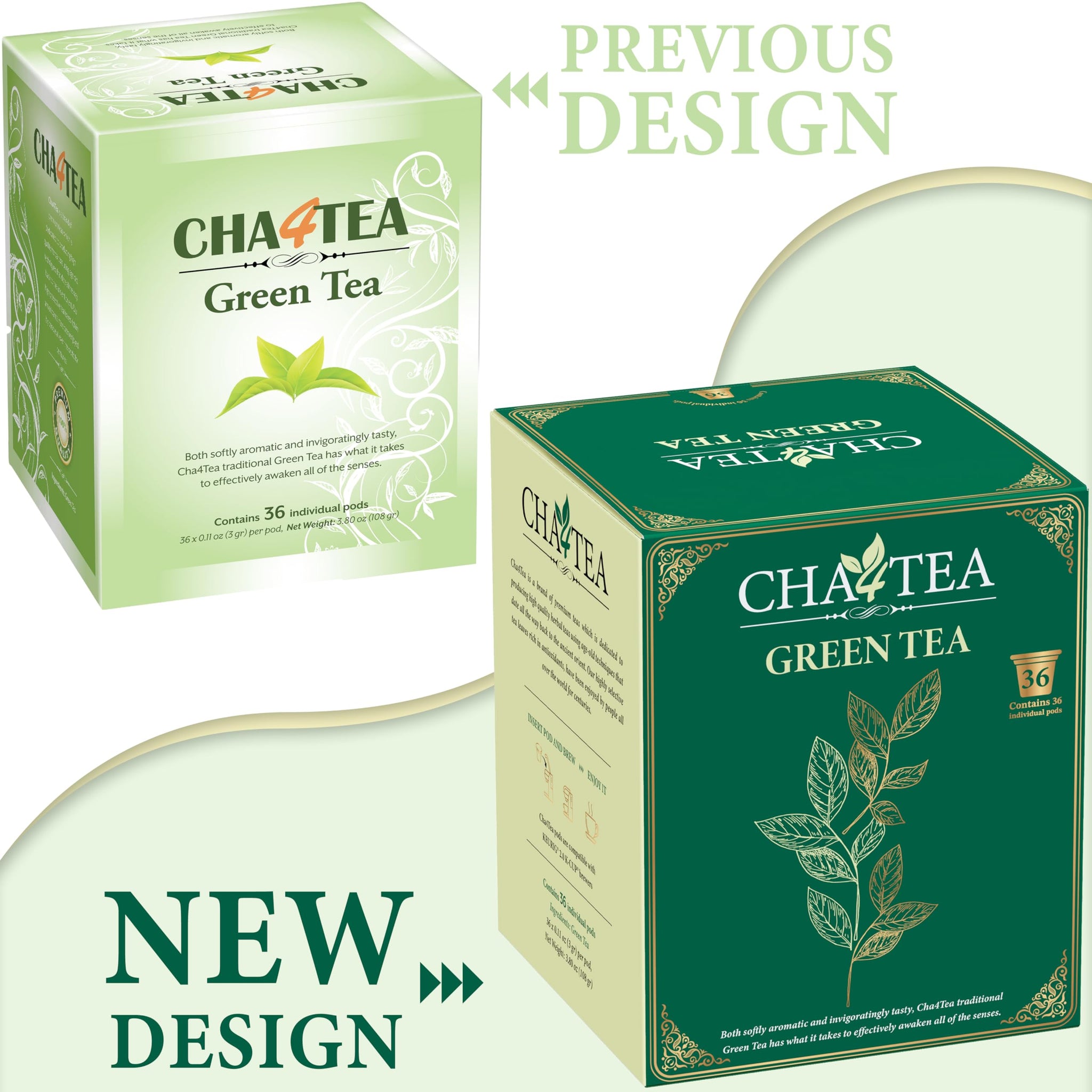 Cha4TEA 36-Count Green Tea Pods Compatible with Keurig K-Cup Brewers