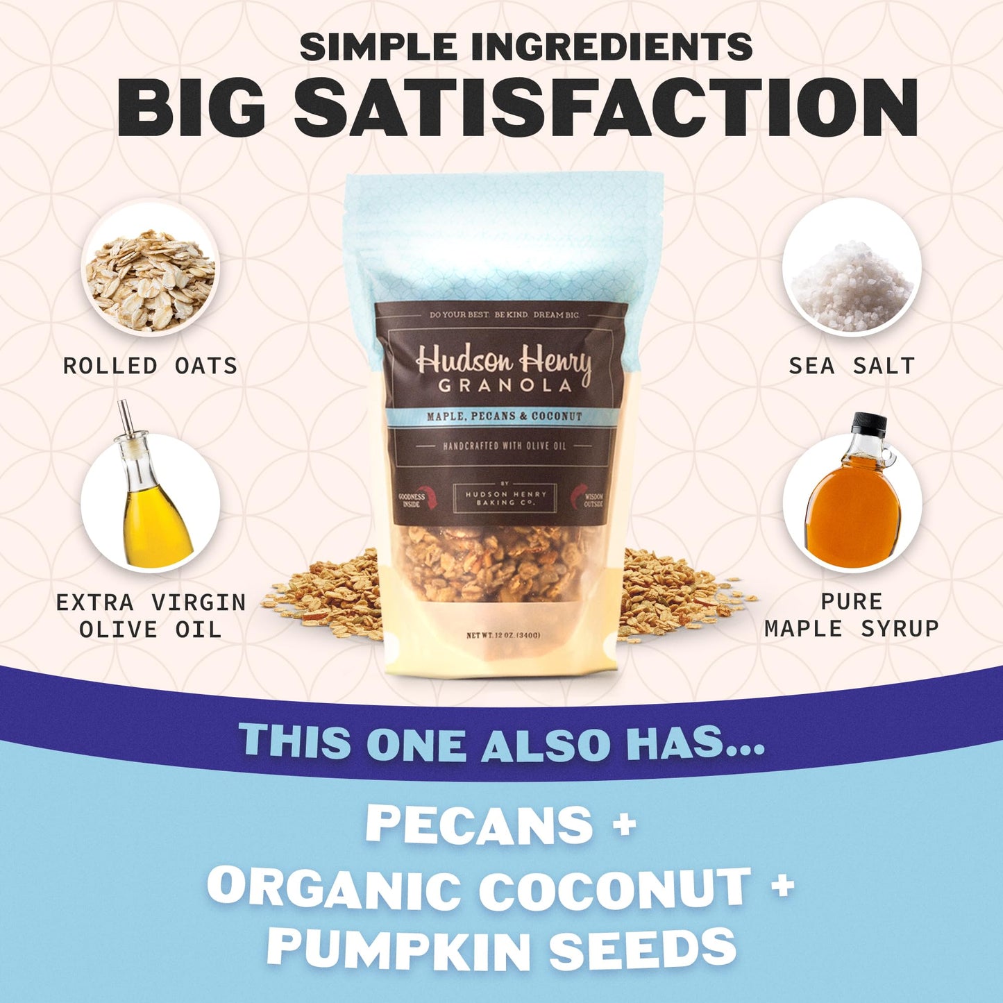 Hudson Henry Maple Pecan Coconut Granola | Gluten Free Granola with Nuts & Seeds | Vegan, Non-GMO & Small Batch Baked with Pure Maple Syrup & Extra