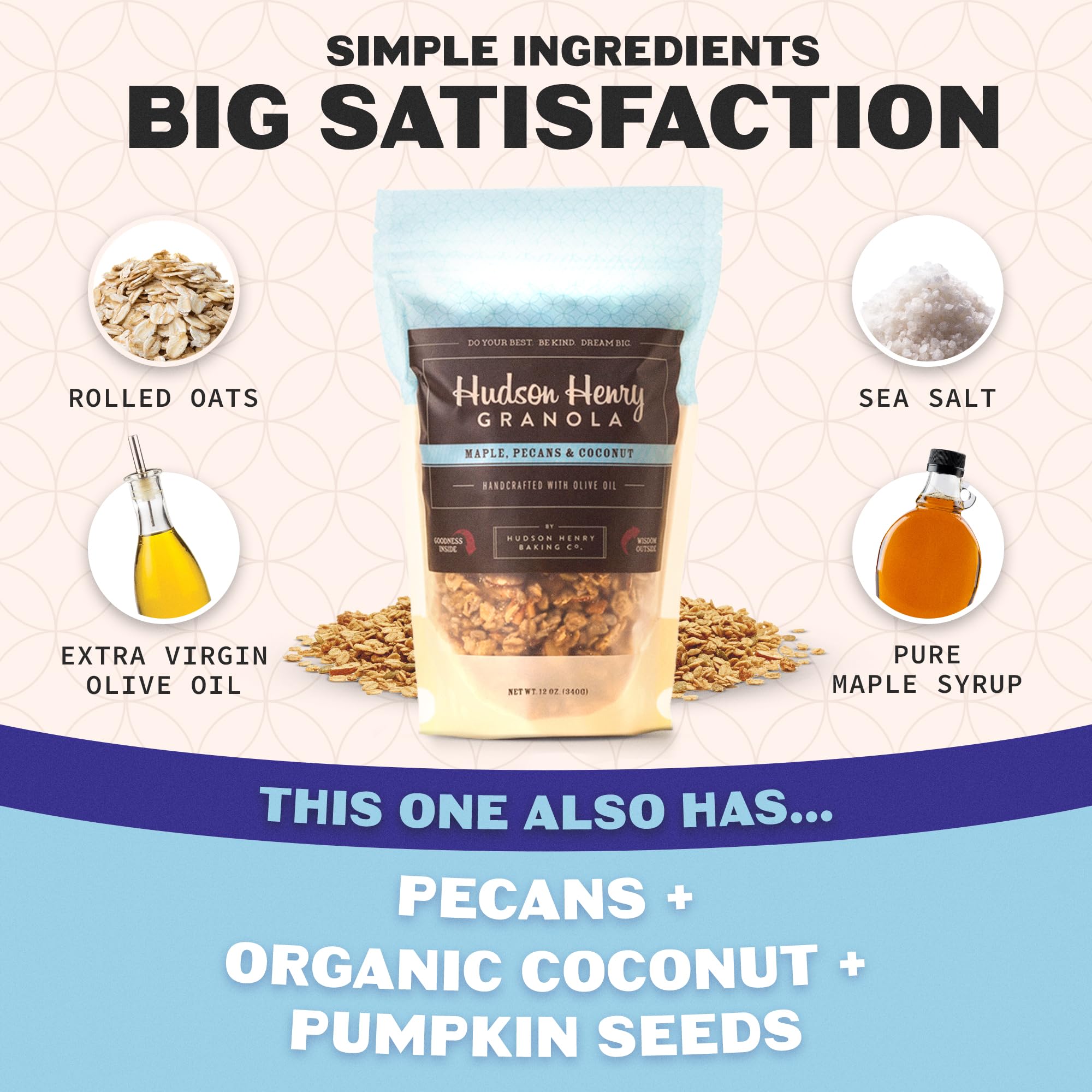 Hudson Henry Maple Pecan Coconut Granola | Gluten Free Granola with Nuts & Seeds | Vegan, Non-GMO & Small Batch Baked with Pure Maple Syrup & Extra