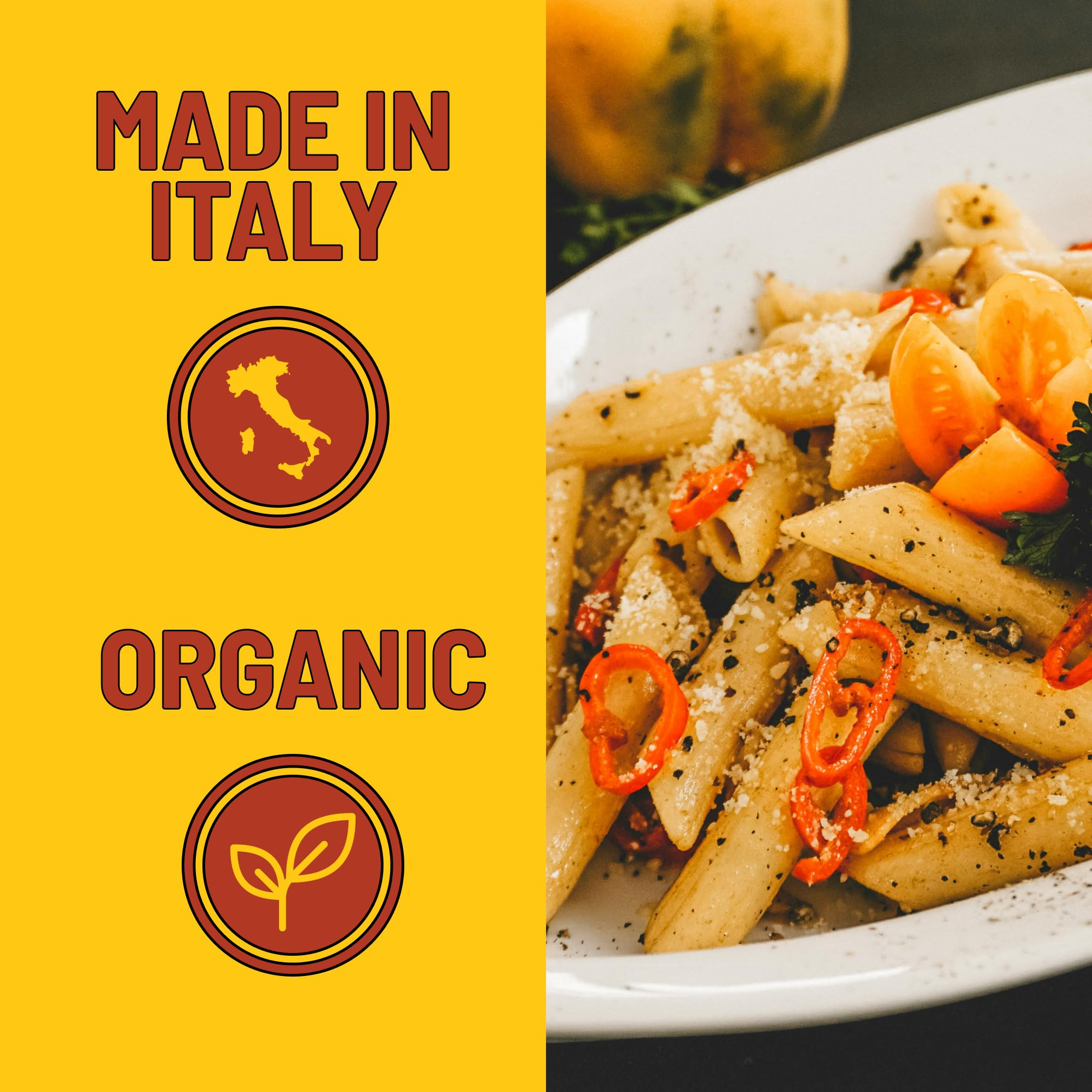 Piccini Organic Penne Pasta for One - High-Protein (20g per box) Single-Serve Italian Pasta Packs | 100% Organic Durum Wheat | Imported from Italy |