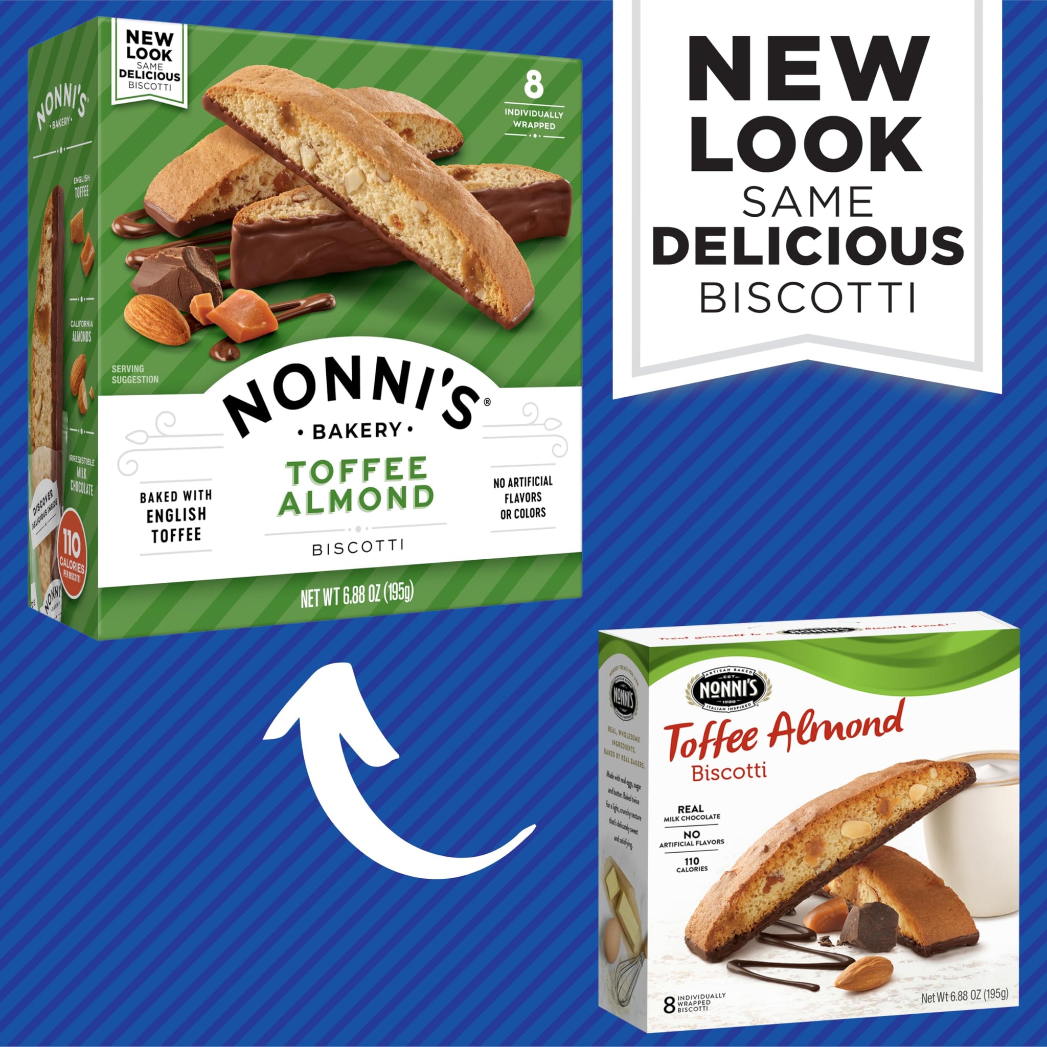 Nonni's Toffee Almond Biscotti Italian Cookies - Italian Biscotti Cookies - Biscotti Individually Wrapped - Dipped in Milk Chocolate - w/ Almonds