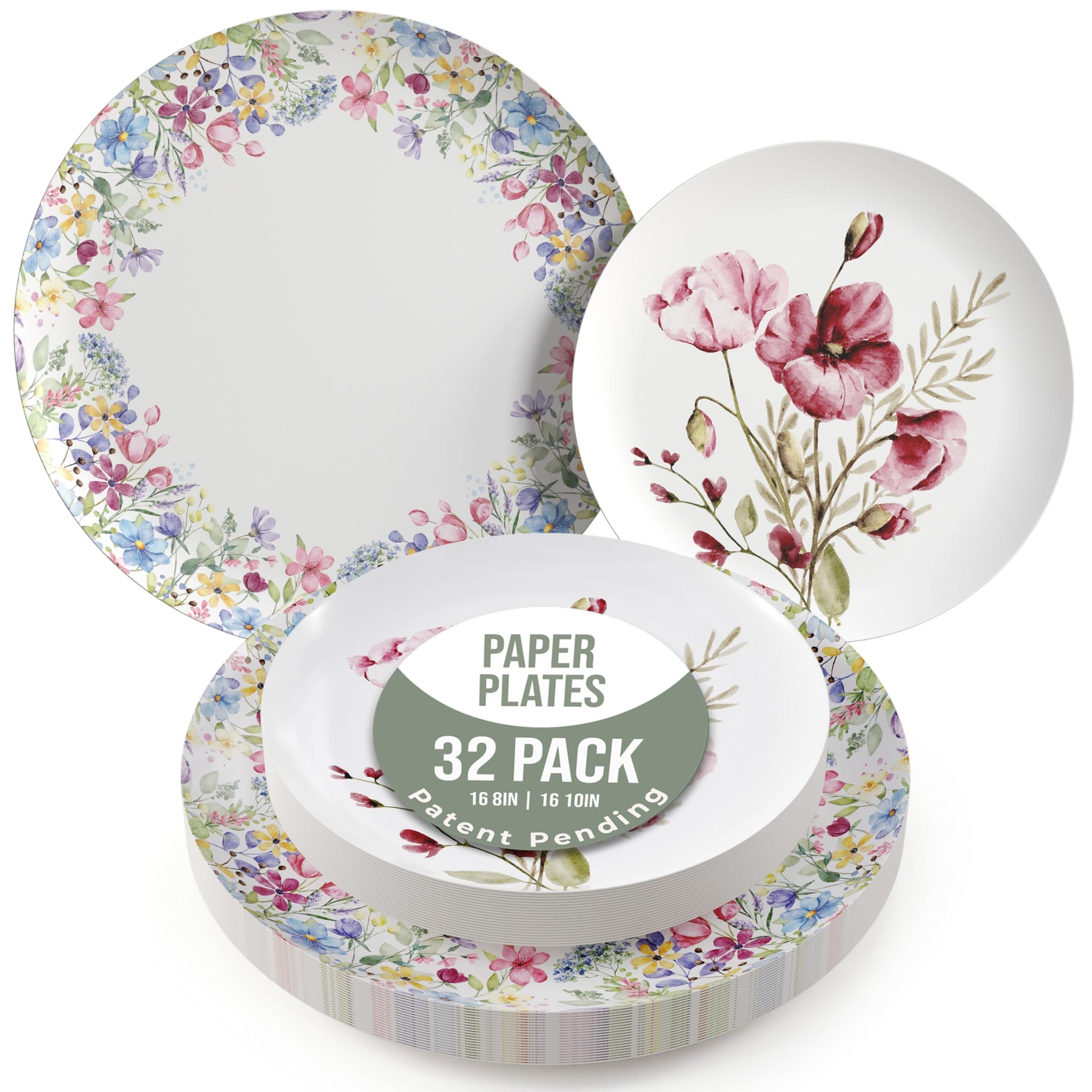 Trendables Heavy Duty Paper Plates Set For 16 Guests - 16 Each Of 8-inch And 10-inch Disposable Plates For Party - Fancy 32 Piece Dinnerware Set
