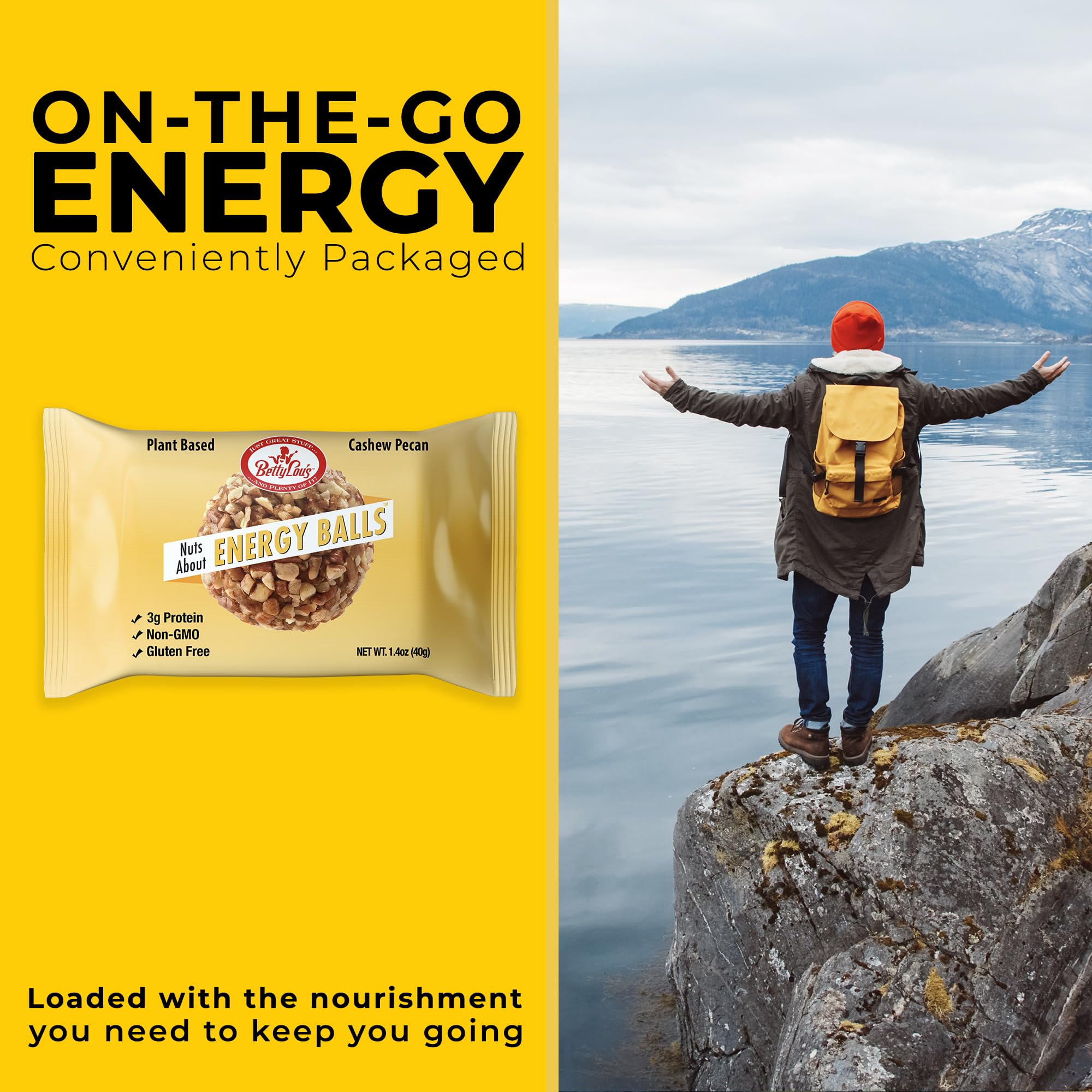 Betty Lou's Cashew Pecan Energy Balls, Healthy Vegan Energy Bites, Non GMO, High Fiber, No Refined Sugars, Gluten Free Dairy Free Snacks, Individually