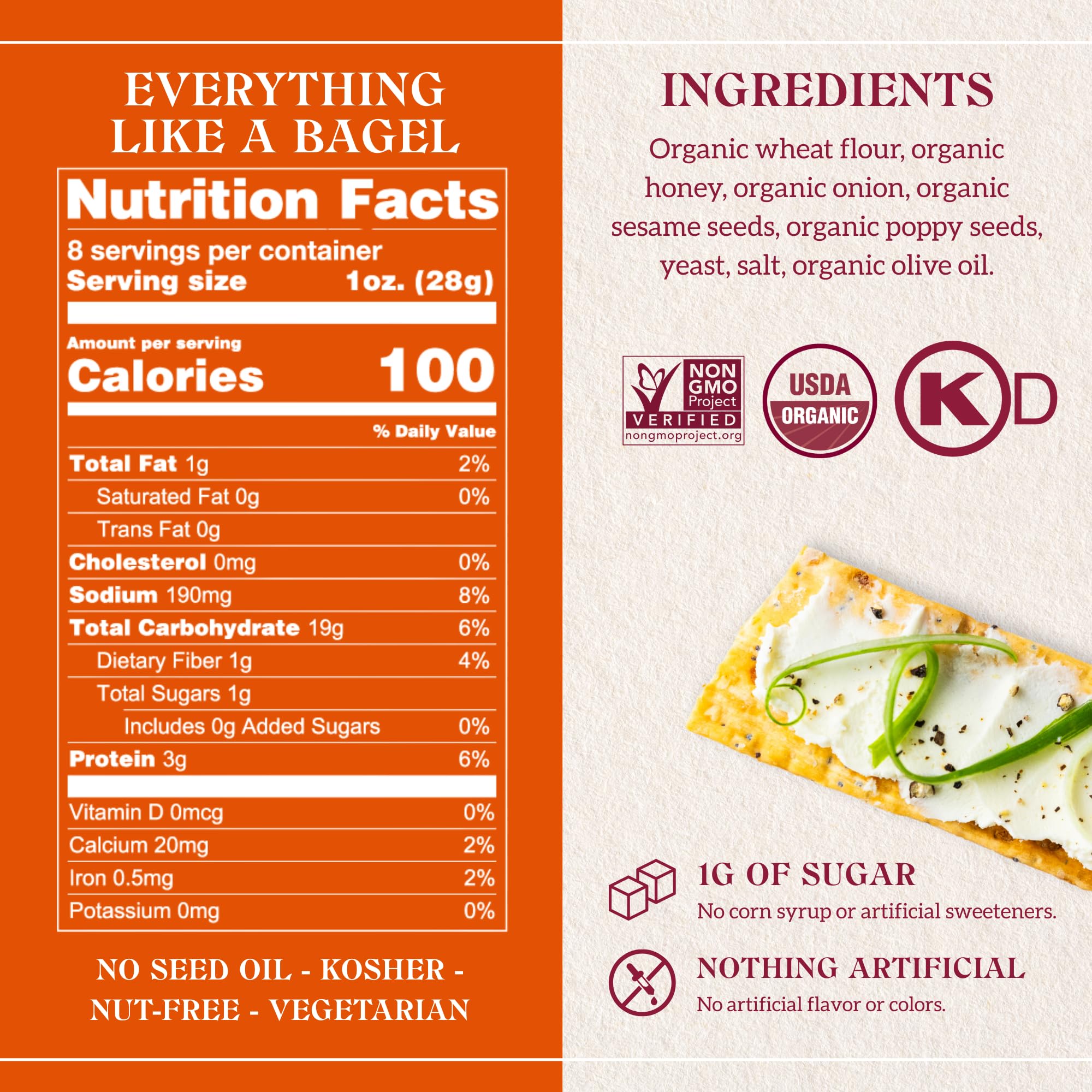 Firehook Everything Like the Bagel Crackers - Artisan Baked, Uniquely Crunchy, Inspired by Classic Bagel Seasoning - Organic, Non-GMO, Kosher- 8 oz