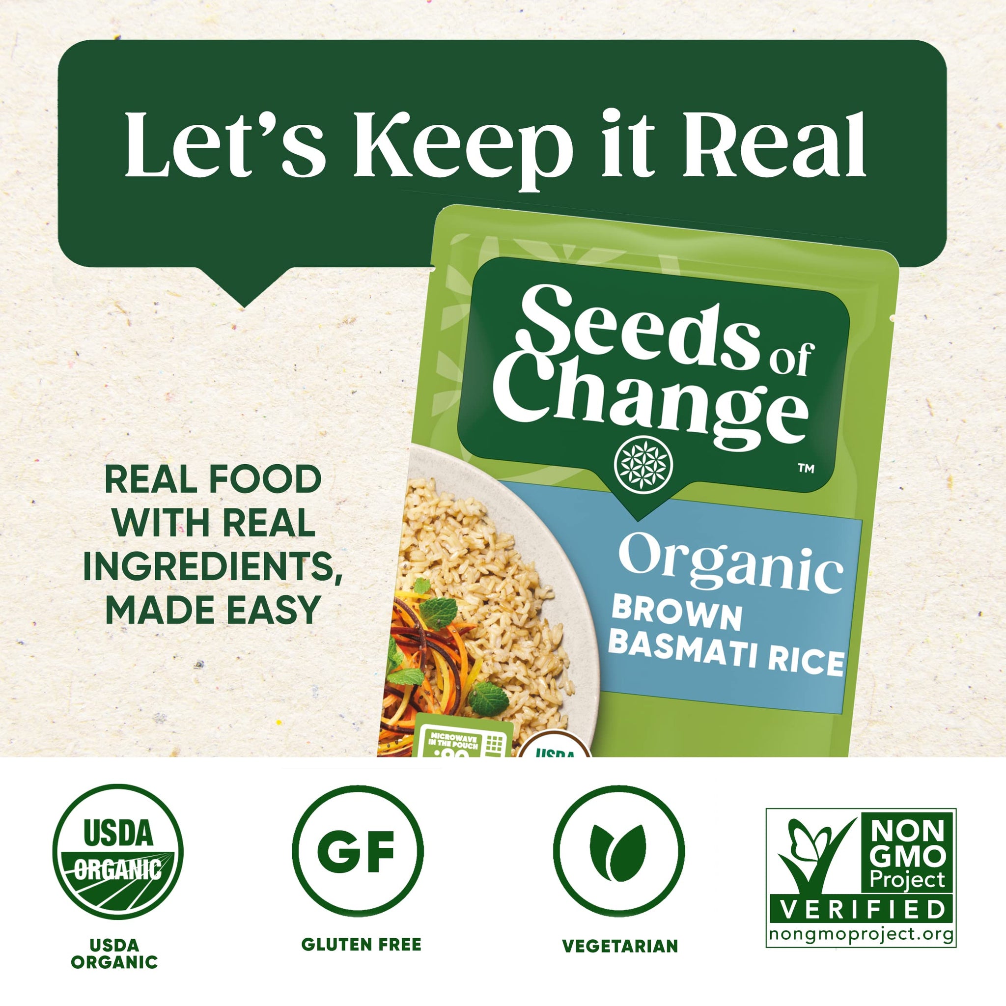SEEDS OF CHANGE Certified Organic Brown Basmati Rice, Organic Food, 8.5 OZ Pouch