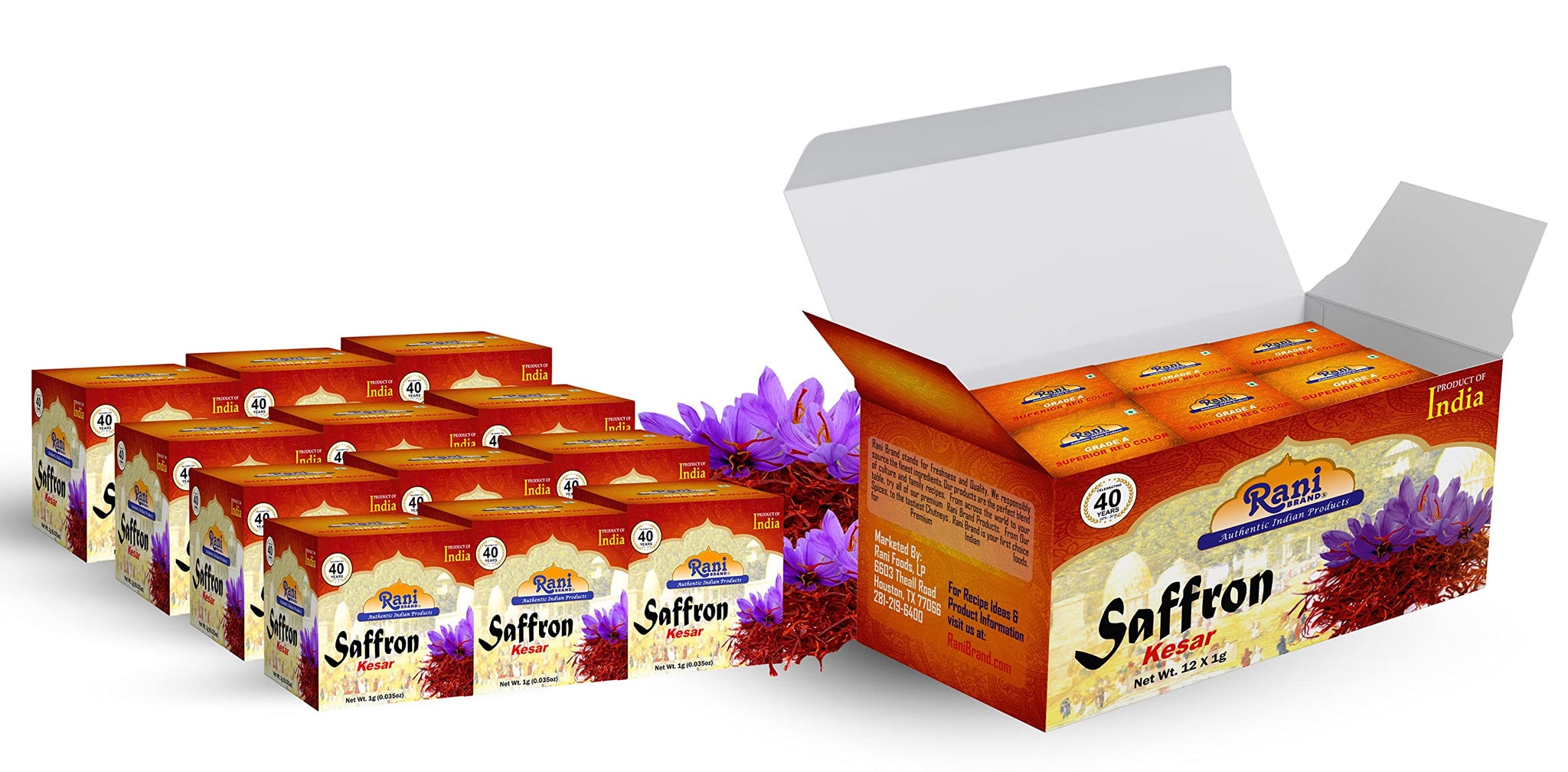 Rani Pure Saffron (Kesar) from India, Fragrant & Full Flavor, Great for Cooking, Tea & Medicinal, Grade A all red threads, 1gm (0.035oz), Pack of 12