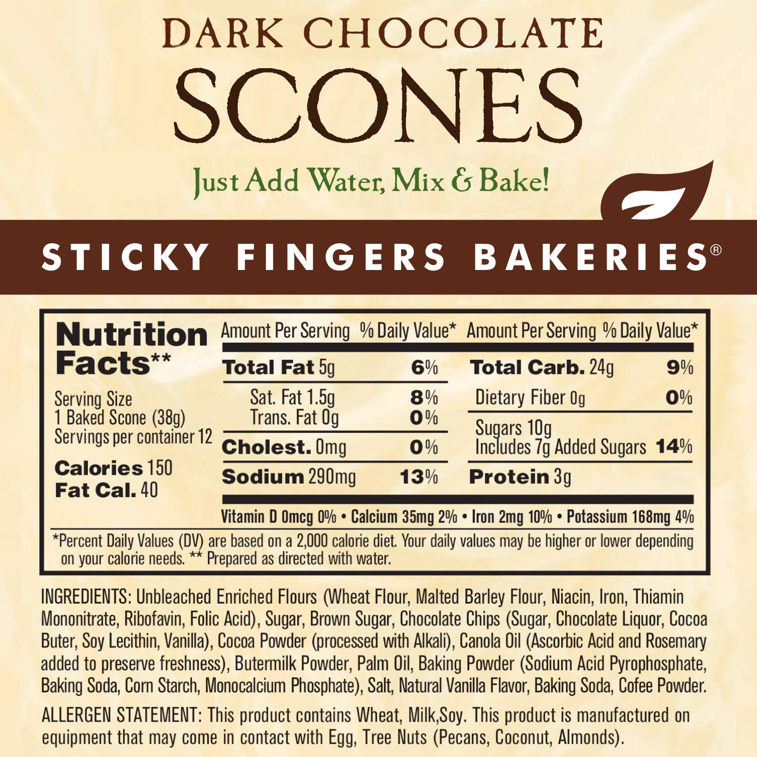 Sticky Fingers Bakeries, English Scone Mix, Dark Chocolate, Just Add Water, Mix, and Bake. Makes 12 Scones (Pack of 1)
