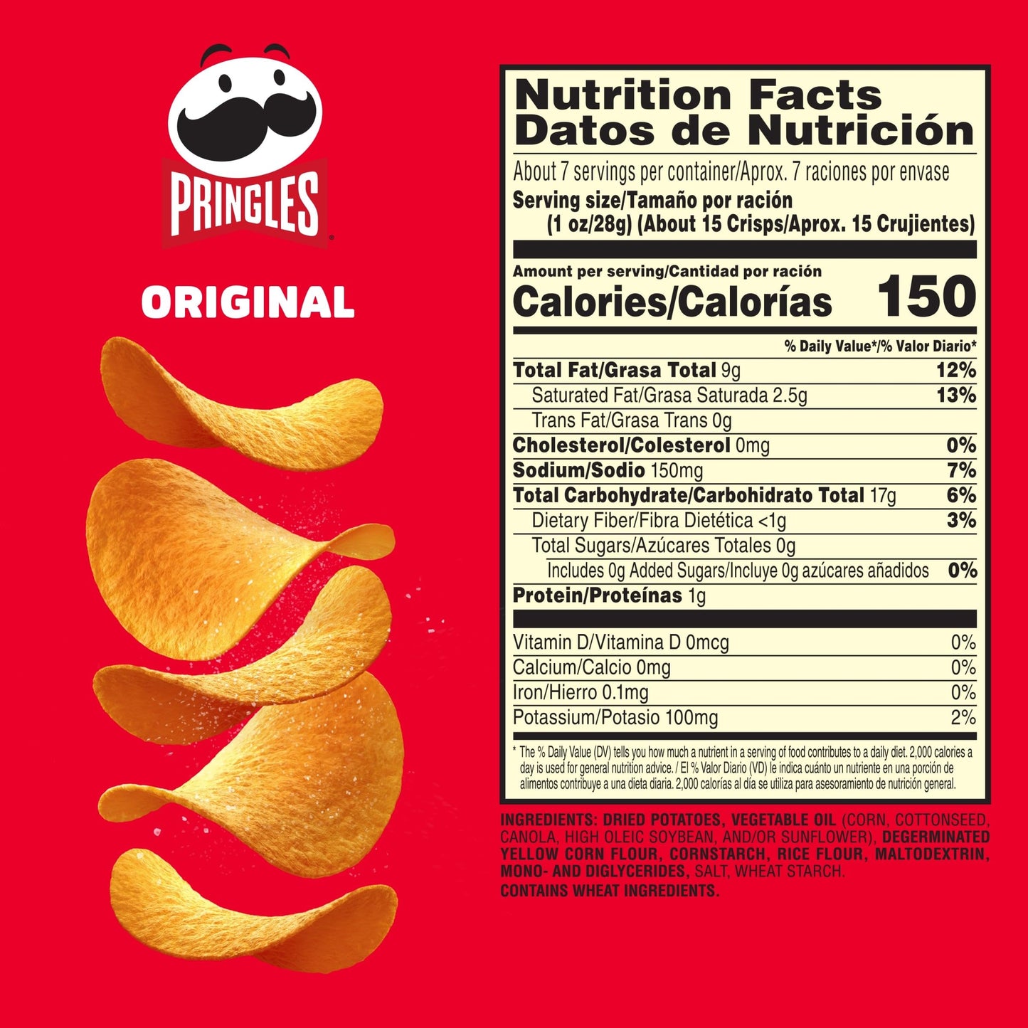 Pringles Potato Crisps Chips, Lunch Snacks, On-the-Go Snacks, Party Stack, Original, 6.8oz Can (1 Can)