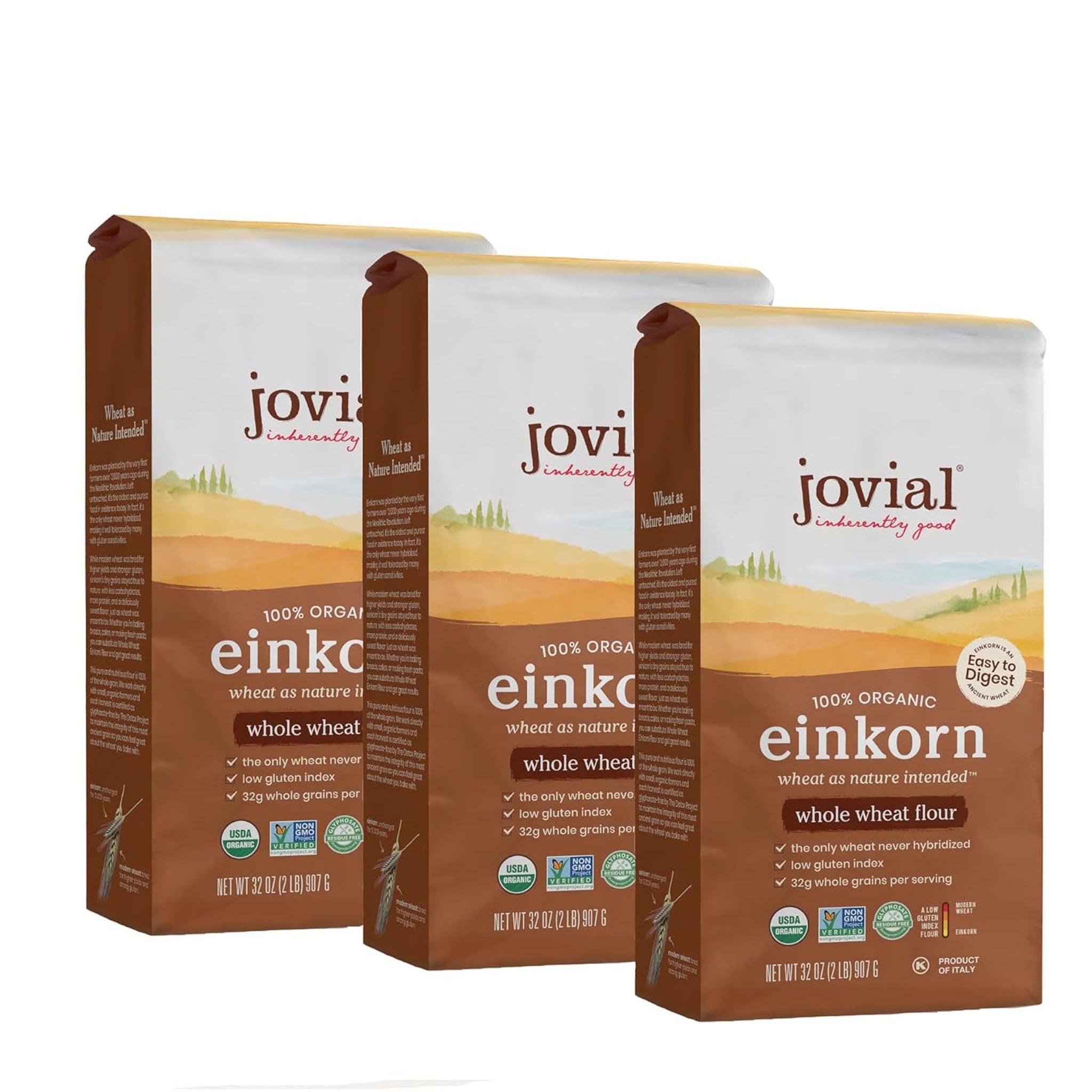 Jovial Organic Einkorn Whole Wheat Flour - Bread Baking Flour for Sourdough, High Protein, Non-GMO, Organic Pizza & Pasta Flour, European Italian