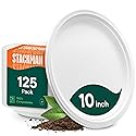 100% Compostable Disposable Paper Plates [125-Pack] - (PFAS-Free) - [10 Inch] Heavy Duty, Eco-Friendly, Biodegradable Bagasse Dinner Plates - Natural