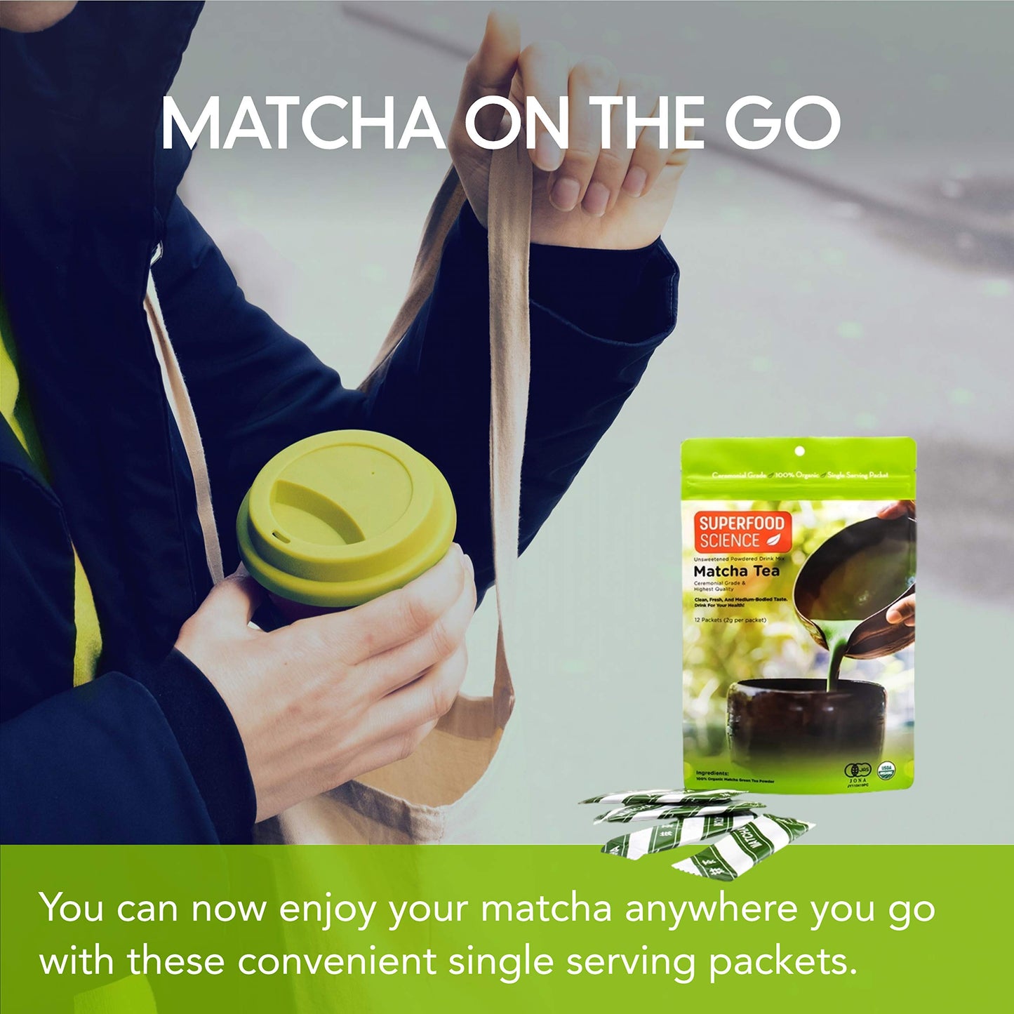 Matcha Ceremonial Grade, Pure Uji Matcha Powder Organic, 12 Unsweetened Organic Japanese Tea Packets, ECGC, L-Theanine, Chlorophyll in Green Vibrance