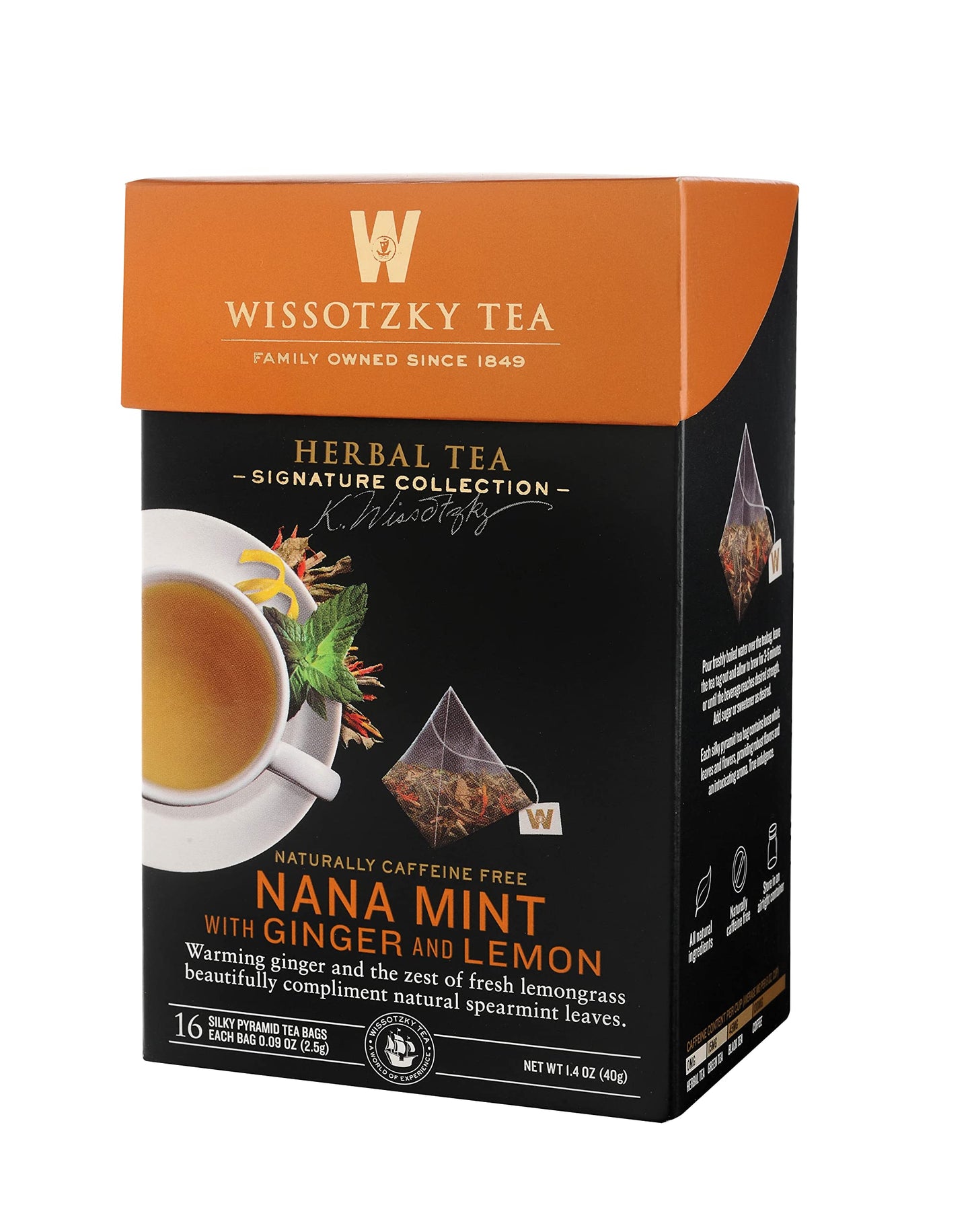 Wissotzky Tea Signature Collection Nana Mint with Ginger and Lemon Tea, 1.4 Ounce (16 Count)