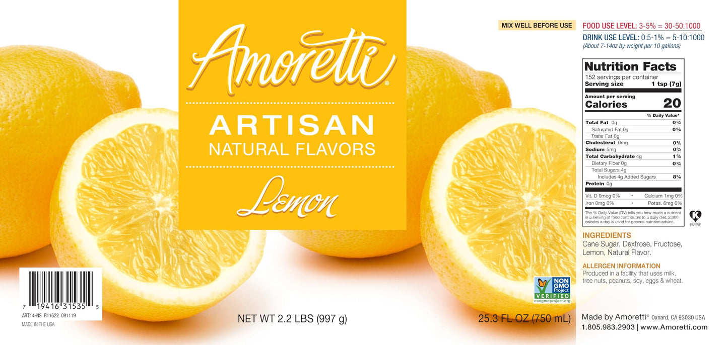 Amoretti - Natural Lemon Artisan Flavor Paste, 8 oz, Perfect For Ice Cream, Beverages, Cakes, and more, Preservative Free, Vegan, Gluten Free, No