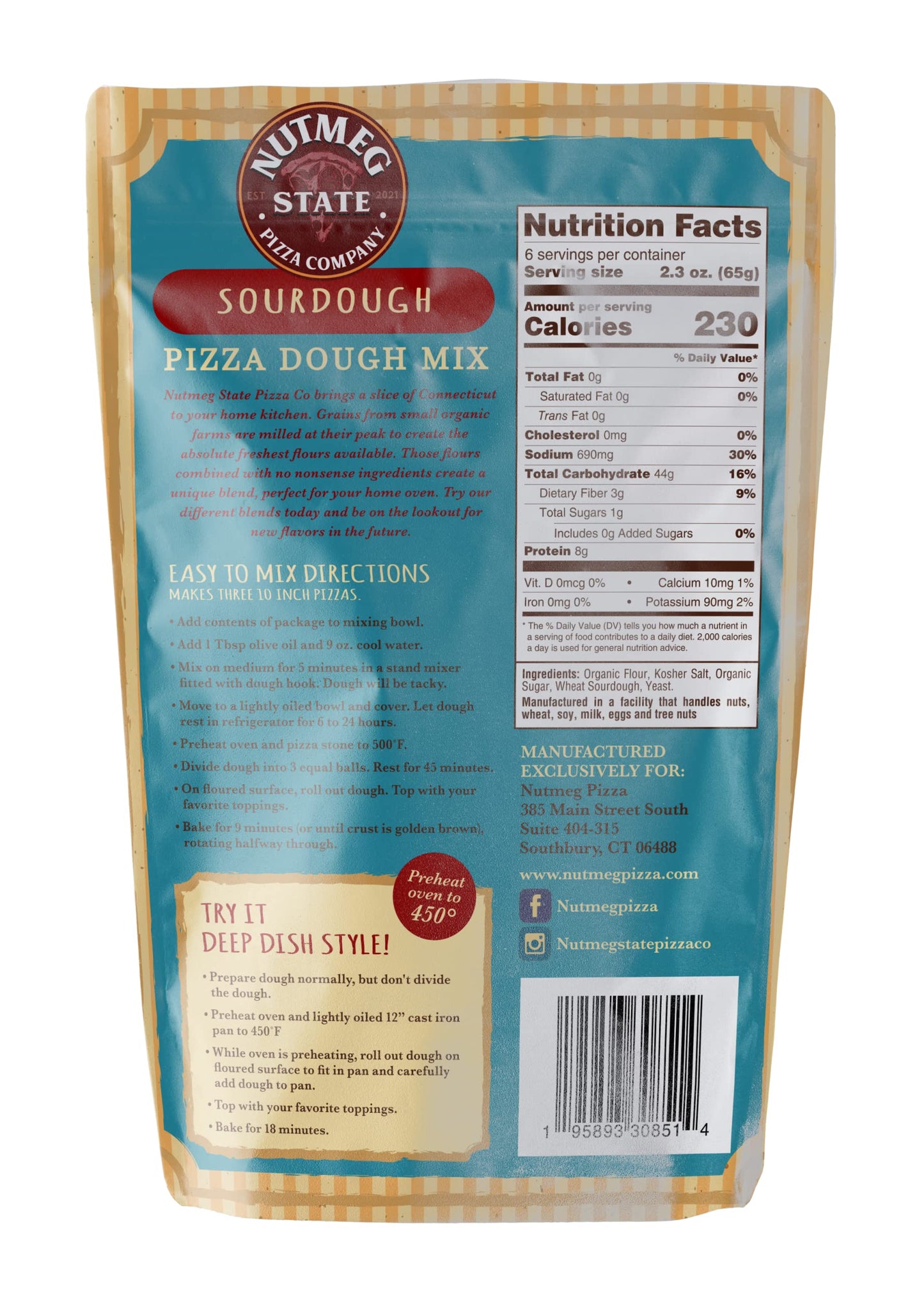 Nutmeg State Pizza Company Sourdough Pizza Dough Mix - Makes 3 Crusts for Homemade Pizzas