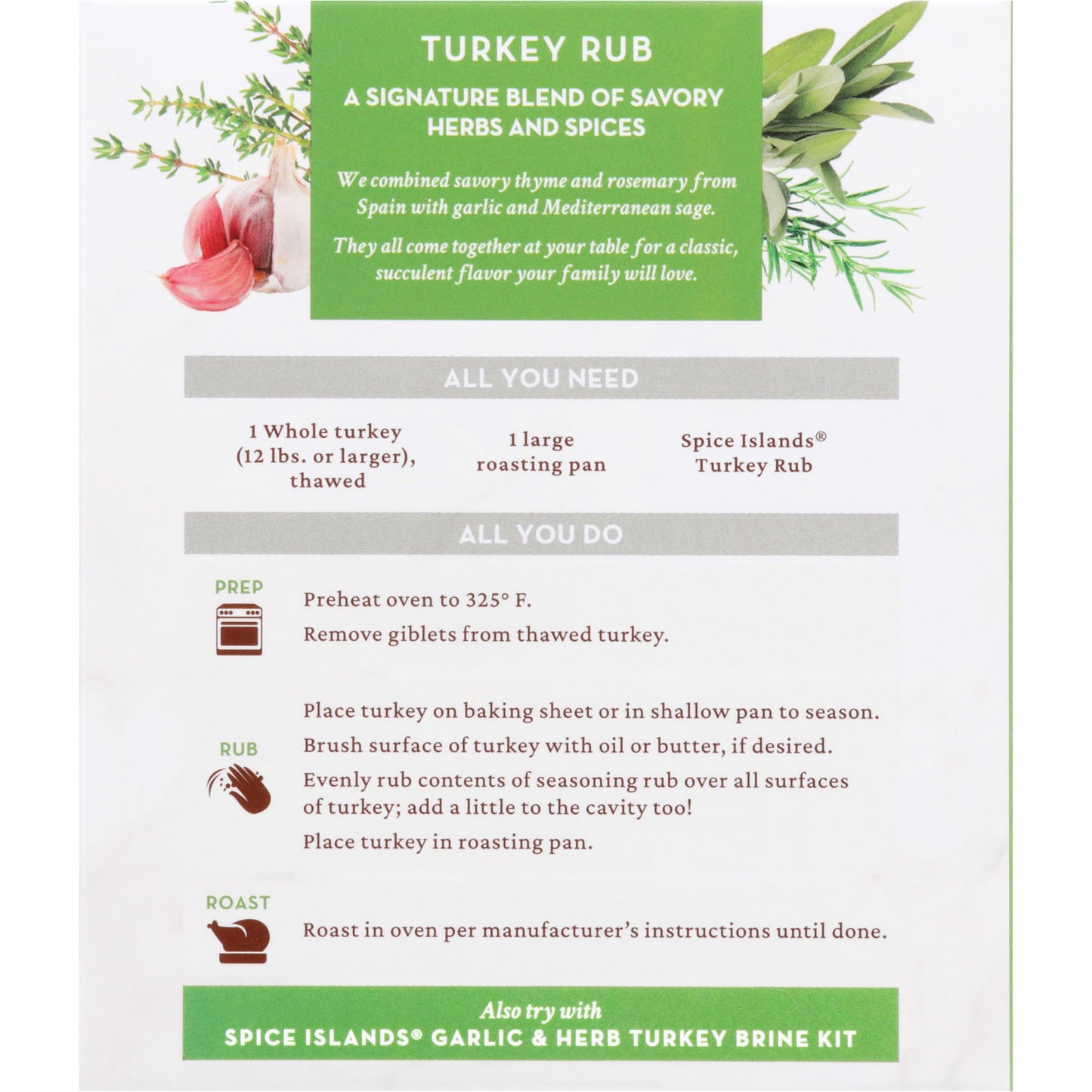 Spice Islands Savory Herb Turkey Rub, 1.75 Ounce