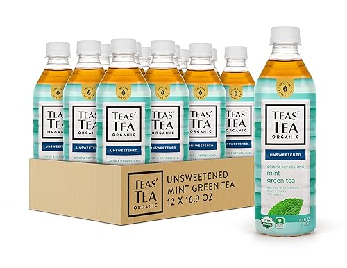 Teas' Tea Unsweetened Mint Green Tea 16.9 Fl Oz (Pack of 12) Organic, Sugar Free, Zero calorie