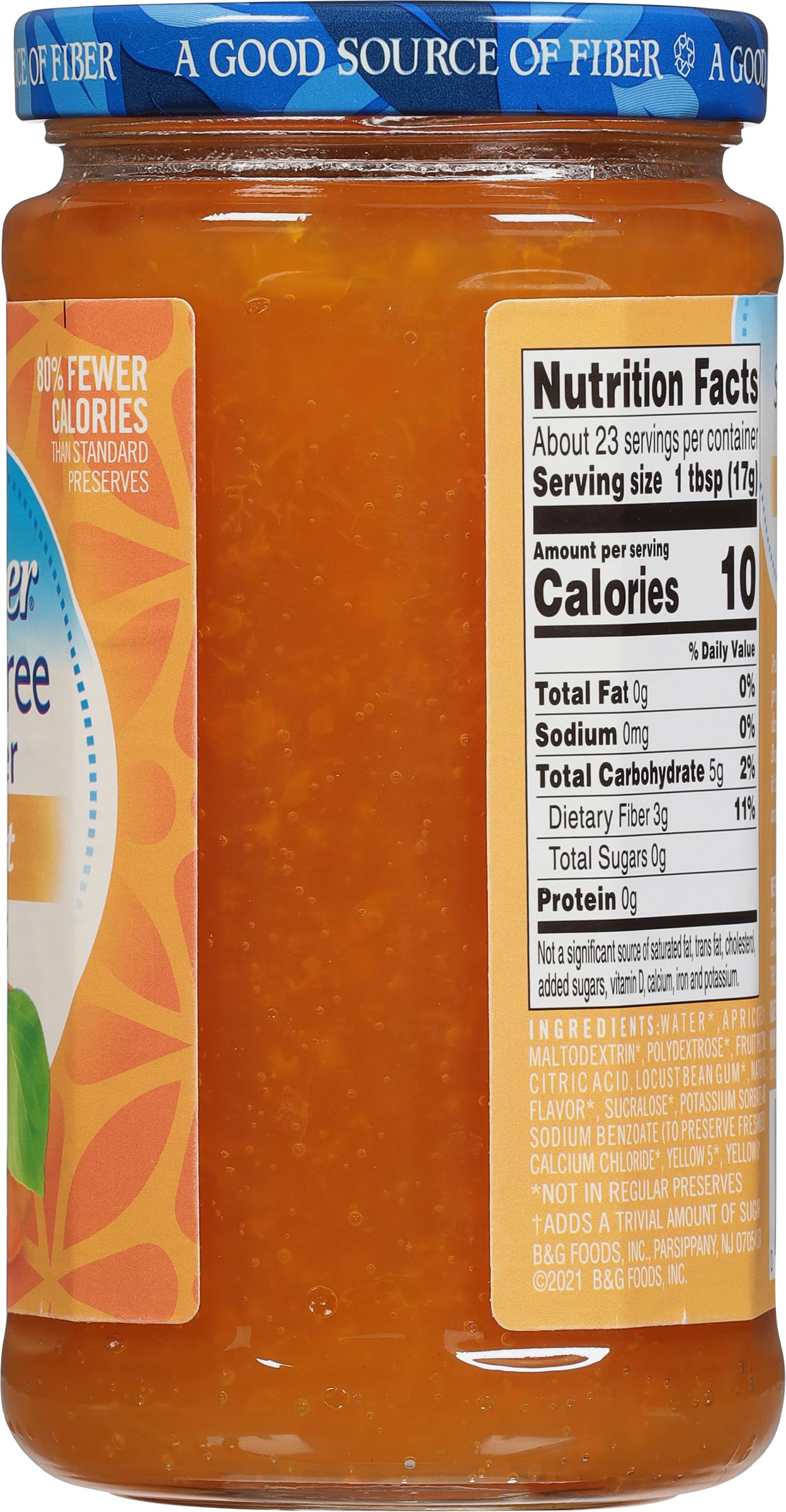 Polaner Sugar Free with Fiber, Apricot Jam, 13.5 Ounce