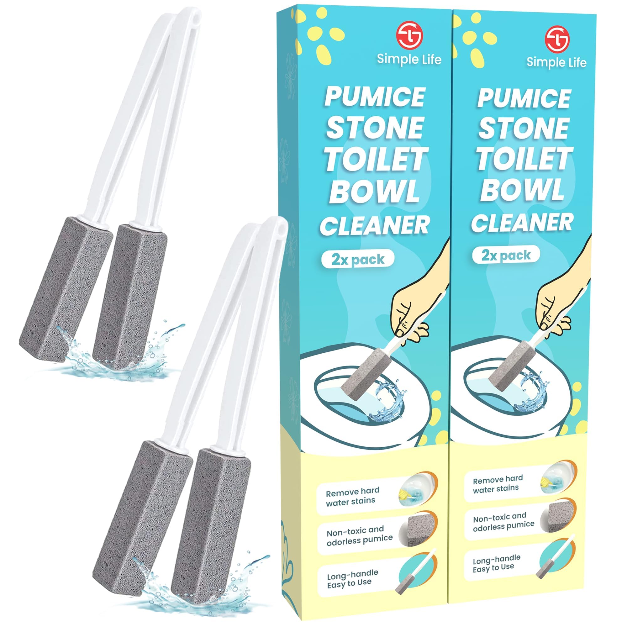 Simple Life Pumice Stone Toilet Bowl Cleaner | Toilet Pumice Stone with Extra Long Handle | Scouring Stick for Toilet Cleaning, Stain Removal on