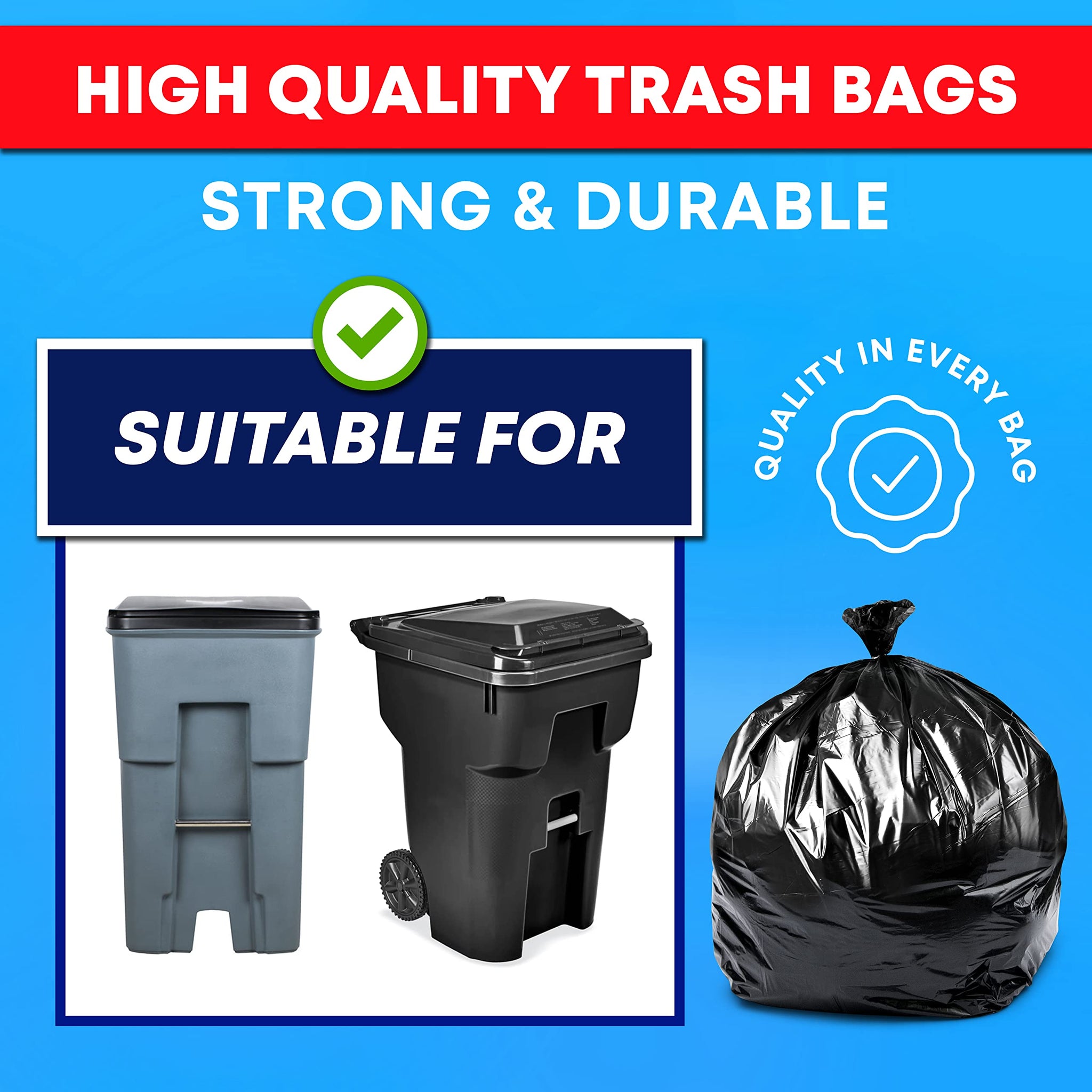 Tasker 95 Gallon Contractor Garbage Bags - 2 Mil Extra Heavy Duty Trash Bags - 96-100 Gallon Trash Can Liners, Industrial Trash Bags with Ties - 25
