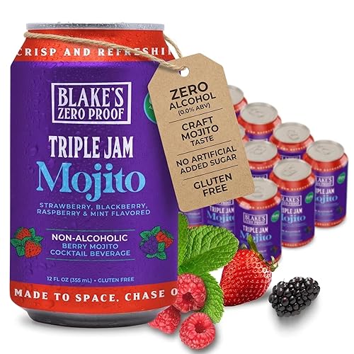 Blake’s Zero Proof Triple Jam Mojito Sparkling Mocktail - Non Alcoholic Carbonated Juice Beverage, Gluten Free, Berry Mint Inspired Flavor, Lightly