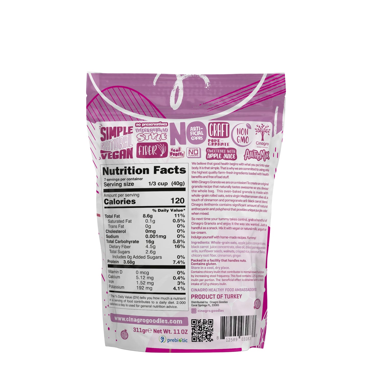 Cinagro Anthomix Pomegranate and Black Carrot Prebiotic Added Functional Granola