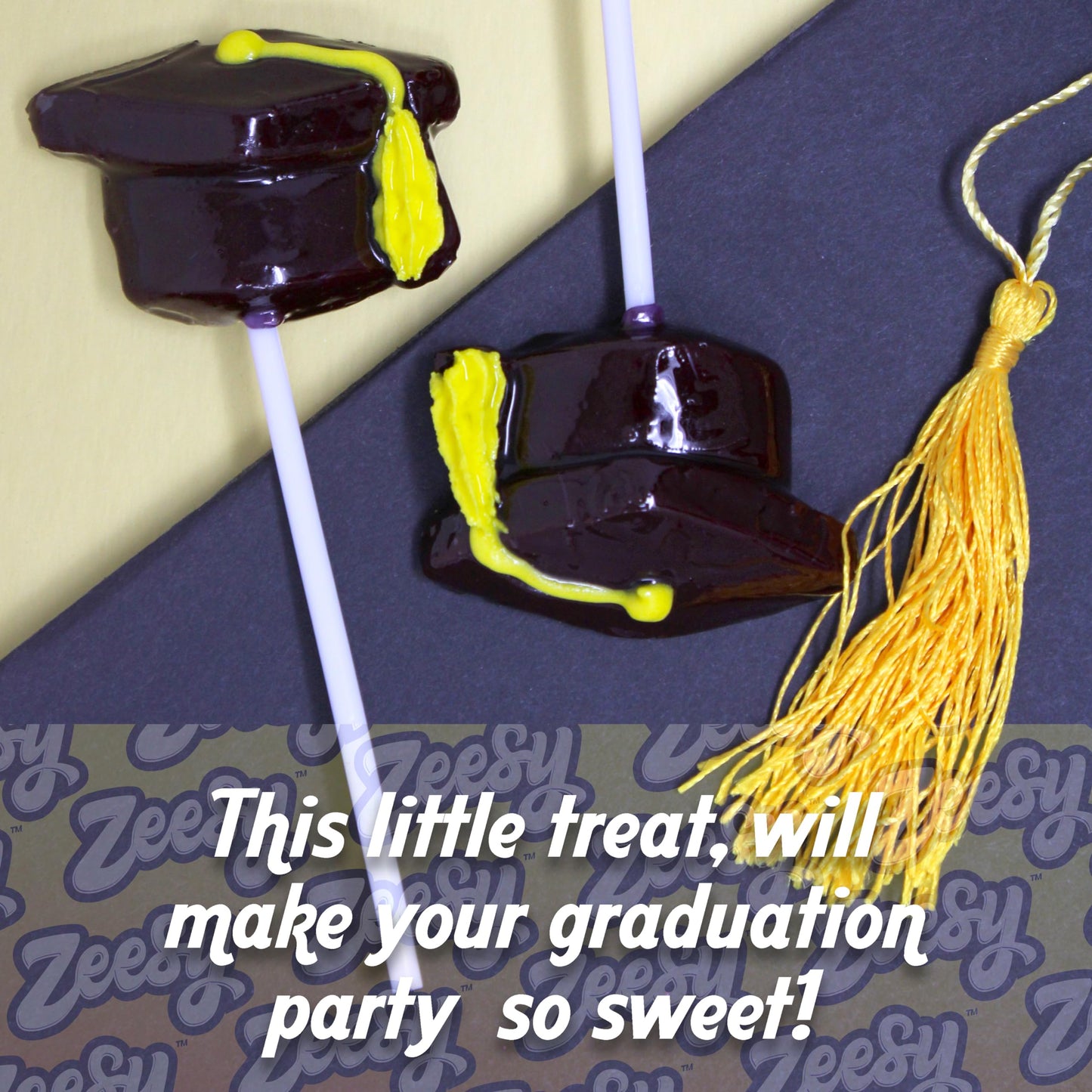 Graduation Cap Lollipops Individually Wrapped - 12 Black Candy Suckers, Graduation Hat Treats for Party Favors & Grad Celebration Supplies