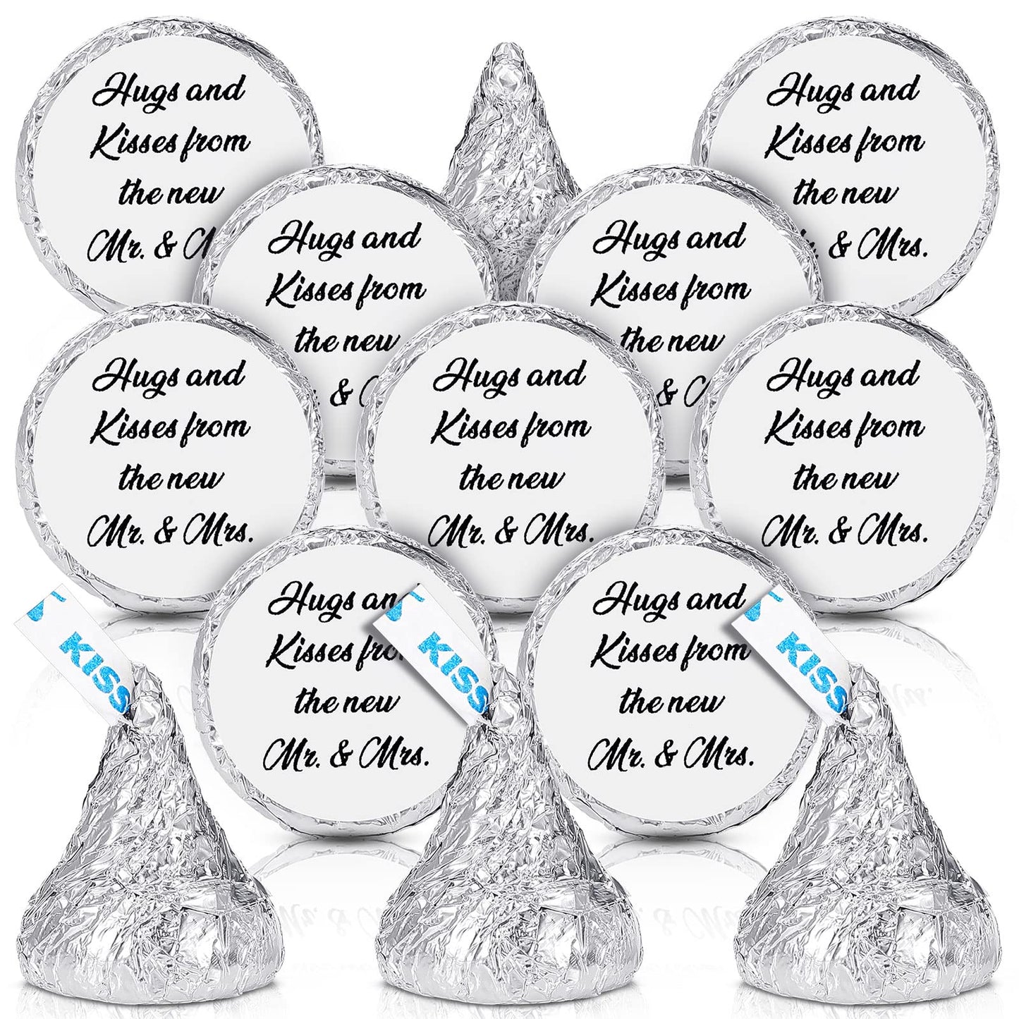 Laumoi 1000 Pcs Hugs and Kisses from The New Mr and Mrs Wedding Stickers, Chocolate Drops Labels Candy Stickers 0.75 Inch for Weddings Engagement
