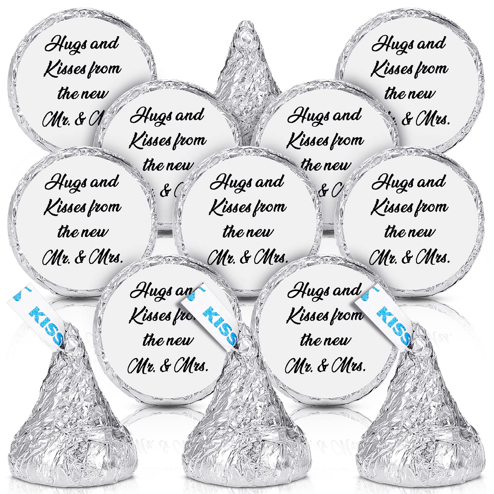 Laumoi 1000 Pcs Hugs and Kisses from The New Mr and Mrs Wedding Stickers, Chocolate Drops Labels Candy Stickers 0.75 Inch for Weddings Engagement