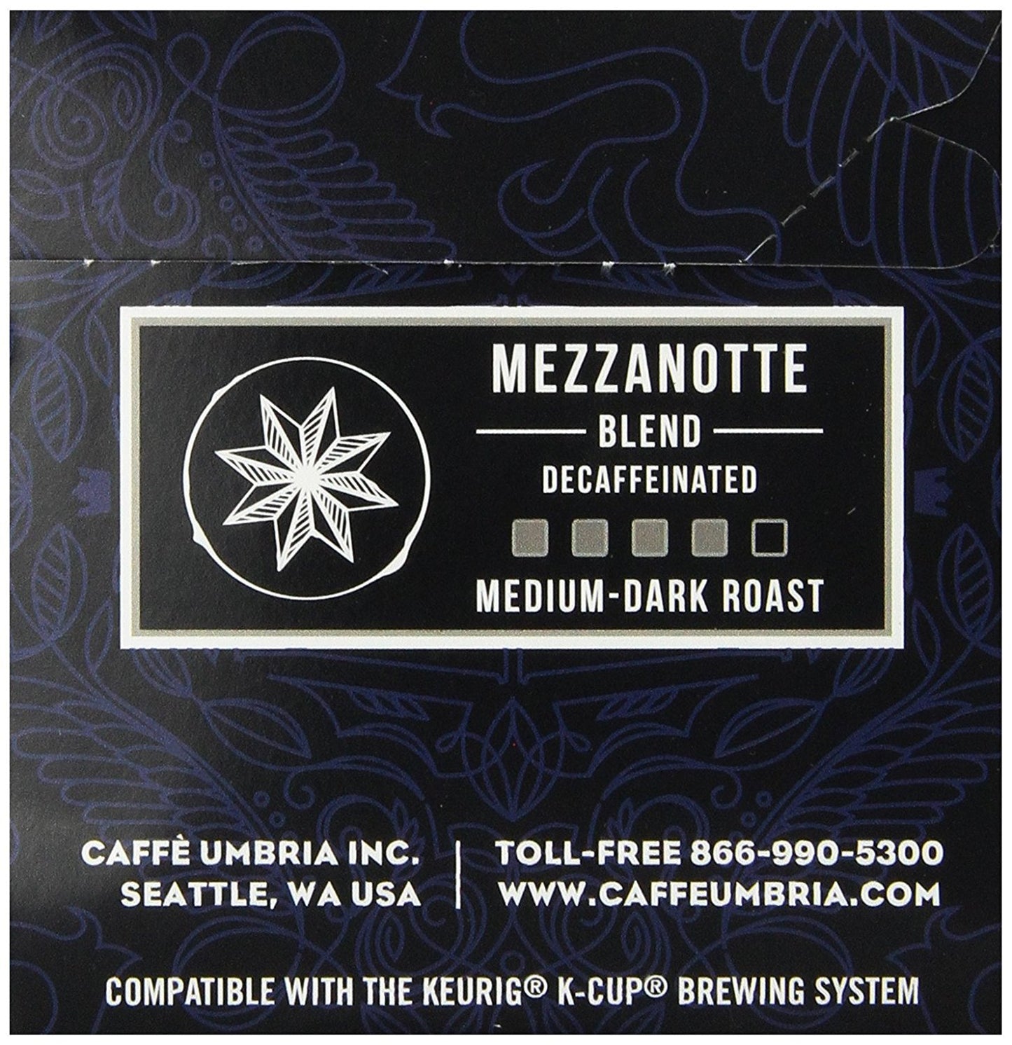 Caffe Umbria Single Serving Coffee Cups, Mezzanotte Decaf Blend, 12 Count