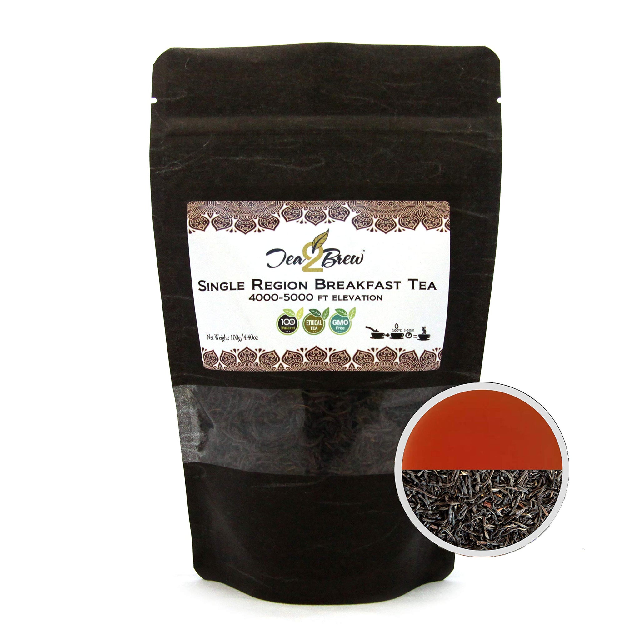 Tea2Brew | Garden Rose & Single Estate Breakfast Tea | Pure Ceylon Black Teas | Garden fresh and antioxidant rich | Loose leaf 100 gr (3.5 oz) Pouch |