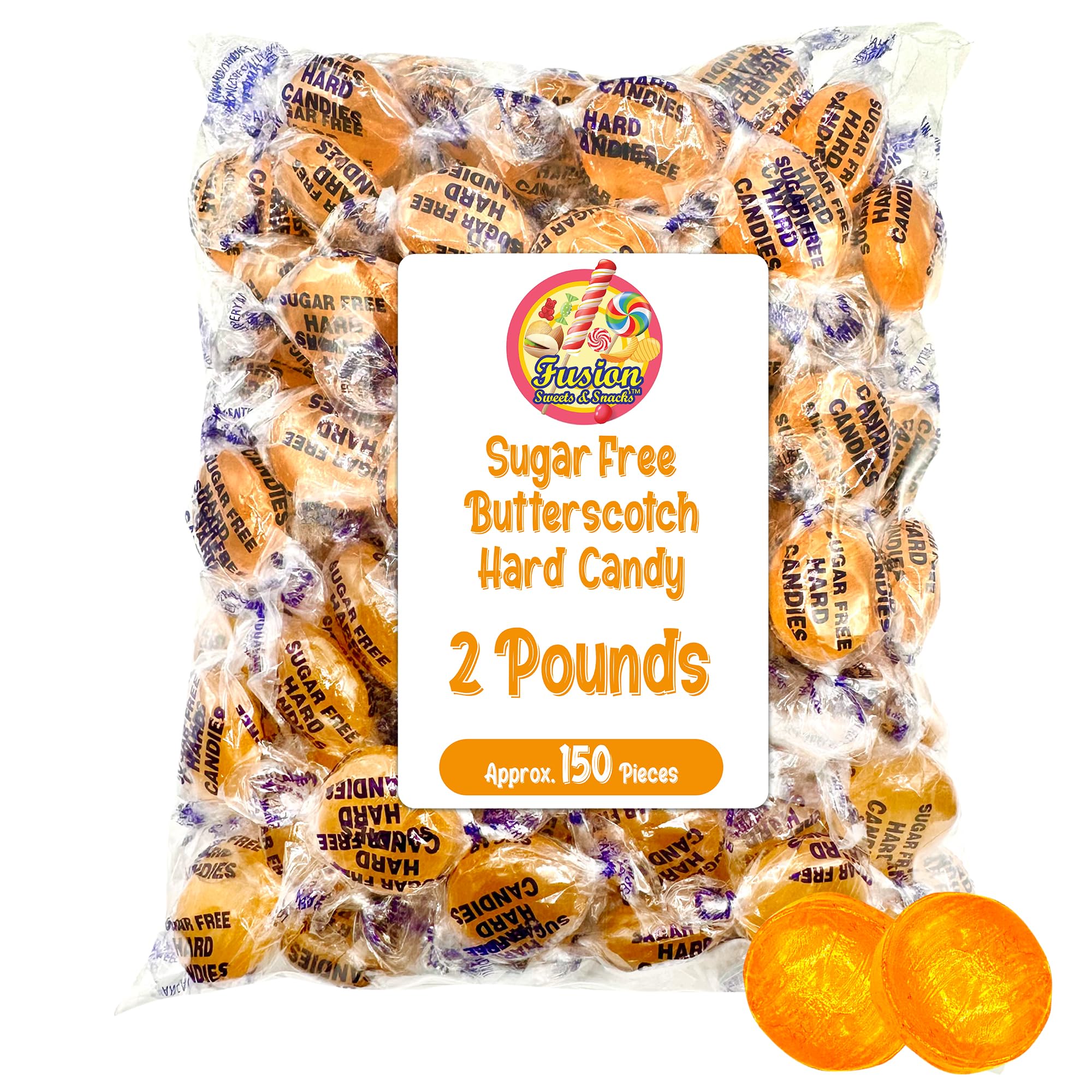 Sugar Free Butterscotch Hard Candy Arcor - 2LB Bag (About 150 Pieces) Of Individually Wrapped Sugar Free Butterscotch Buttons, Butter Scotch Bulk
