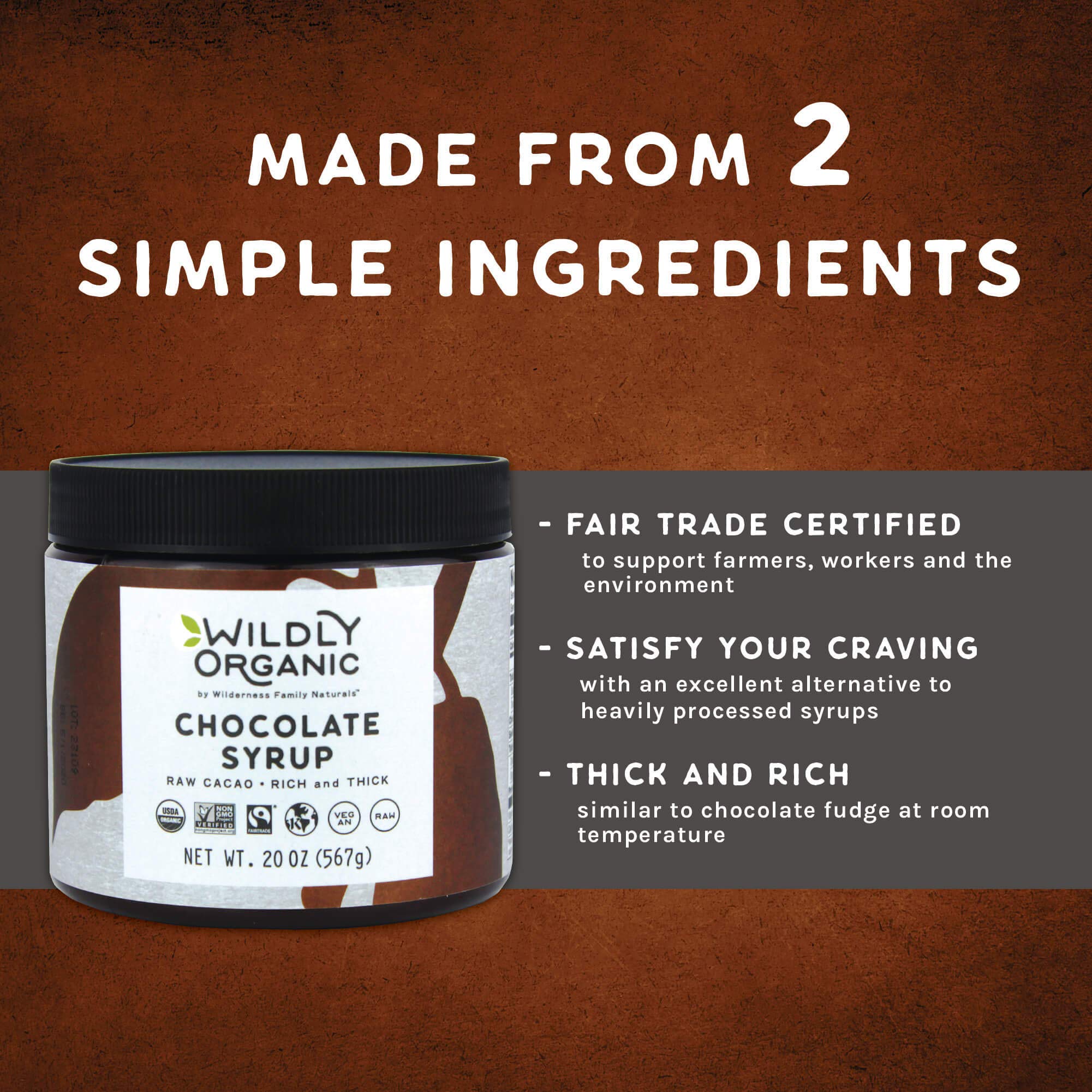 Wildly Organic Chocolate Syrup 20 Oz - Organic, Dairy-Free, Fair Trade, Non-GMO, Kosher, Vegan, Premium Rich Chocolate Flavor - Perfect for Ice Cream