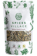 SPICES VILLAGE Cumin Seeds, Whole Cumin Seeds, 8 oz, Kosher Certified, Gluten Free, Non GMO, Resealable Bulk Bag