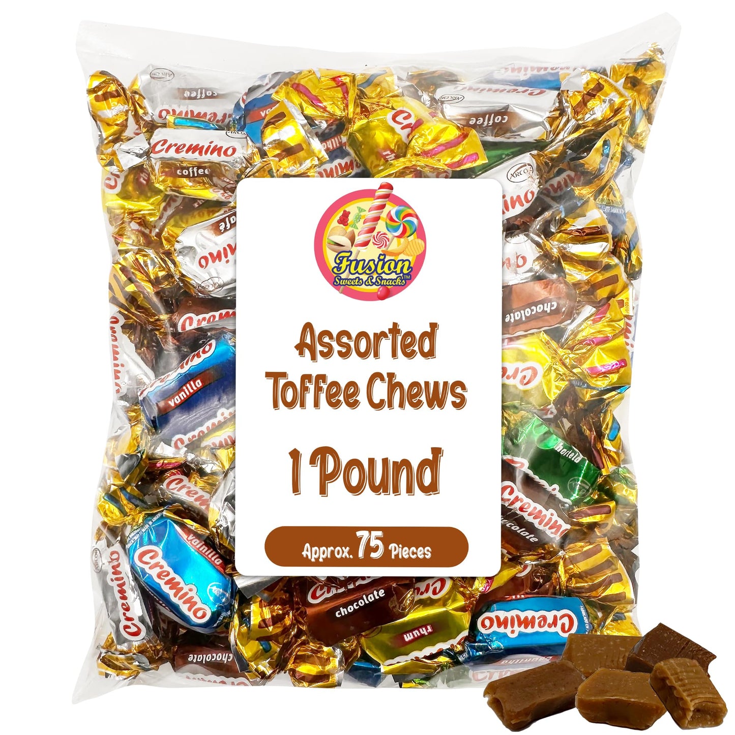 Toffee Candy Assorted - 1 Pound Bulk Chews, Toffee Candy Individually Wrapped - Five Delicious Flavors Vanilla, Chocolate, Coffee, Rum and Mint